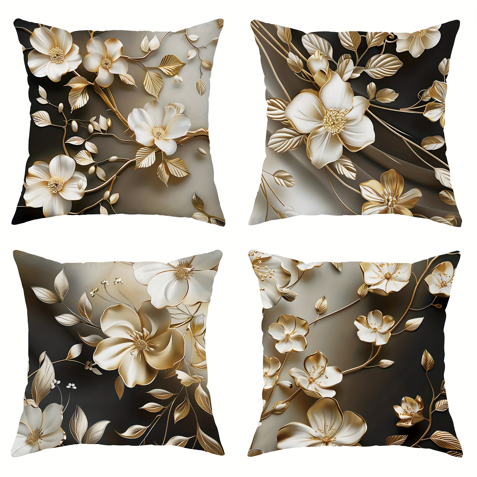 

4pcs, Velvet Throw Pillow Covers, Floral Premium Flower Leaf Gold Black Throw Pillow Covers 18*18inch, For Living Room Bedroom Sofa Bed Decoration
