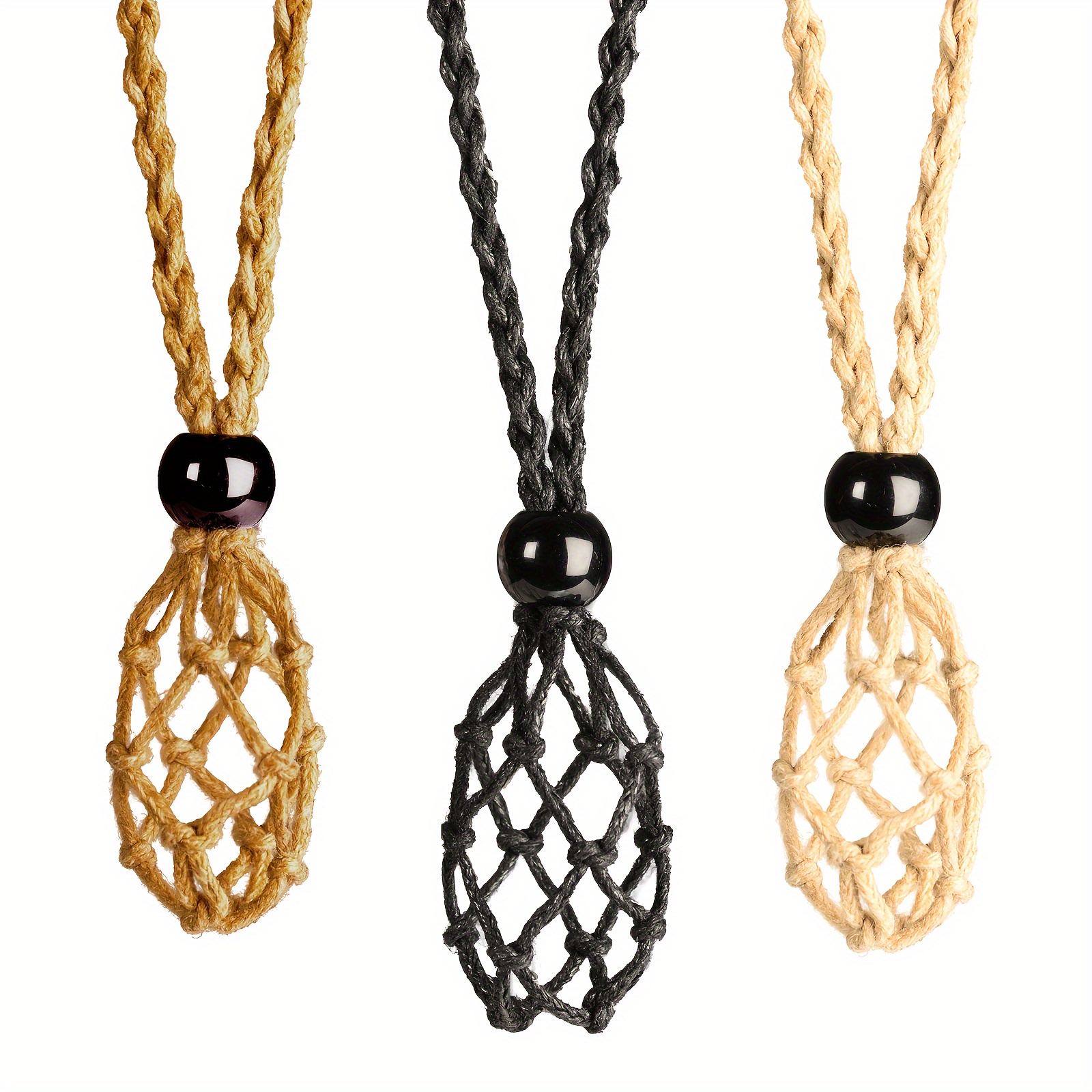 3pcs Crystal Cage Necklace Holder Cord with Adjustable Length