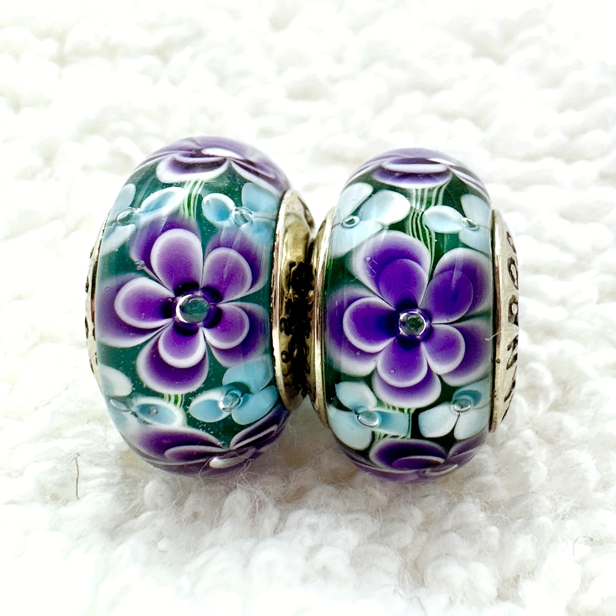 

2pcs 8g Handmade Custom Sterling Silver Murano Purple Rose Flower Beads For Women's Bracelet Necklaces Diy Decorated Pendant