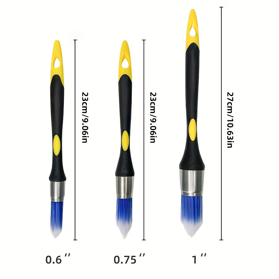 TEMU 3pcs Edge Paint Brush | Soft Bristle Brush- 5/8 ", 3/4 " And 1 "| Durable Plastic Handle, Very Suitable For Home Decoration And Wall
