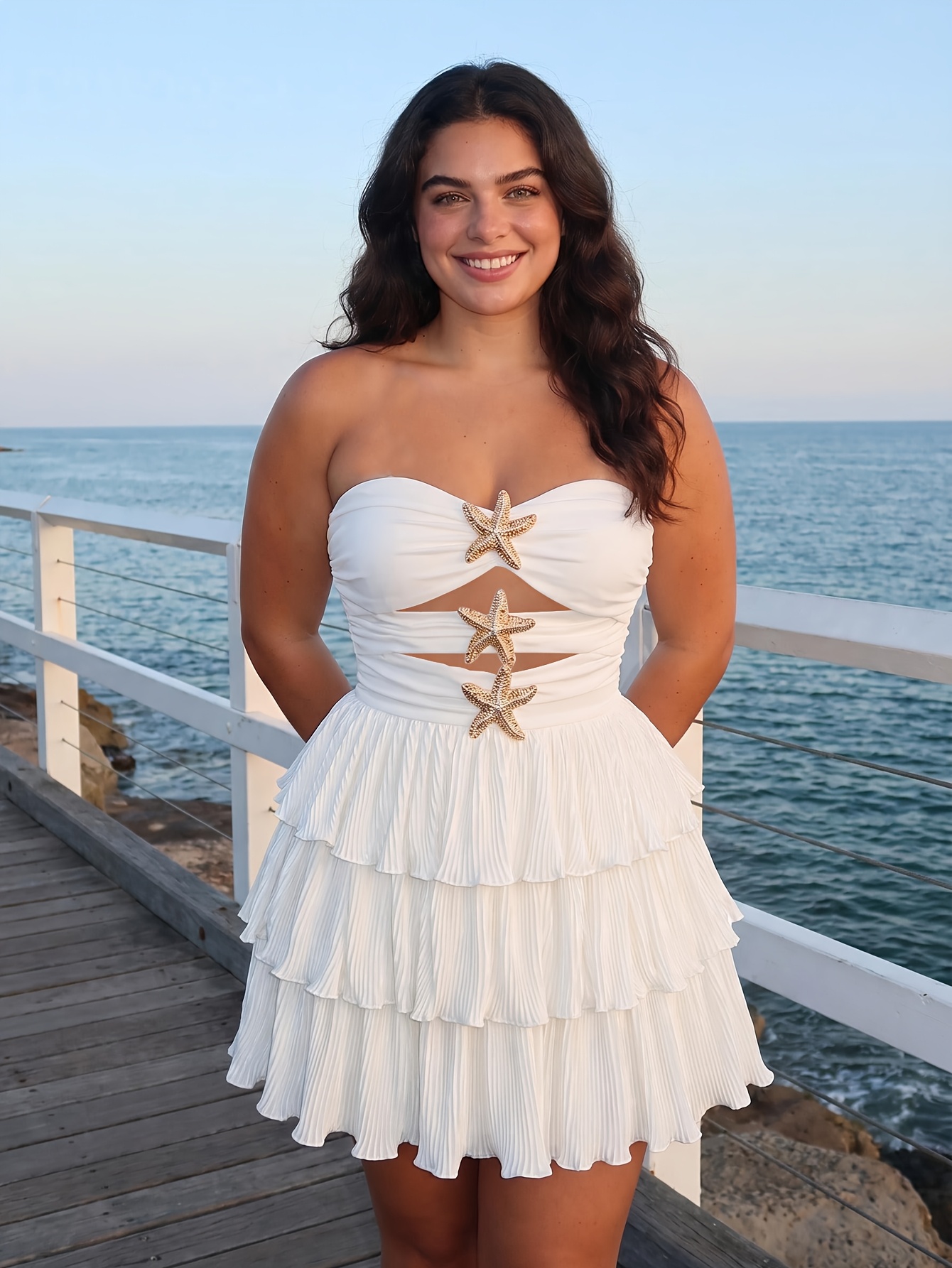 Plus Size - Plus Size - Plus Size Strapless Hollow Metal Star Decoration  Multi-Layered Skirt, Bohemian Style, Streetwear, Date Night, Tropical  Style, Vacation, Bachelorette * Clothing Women'S ...