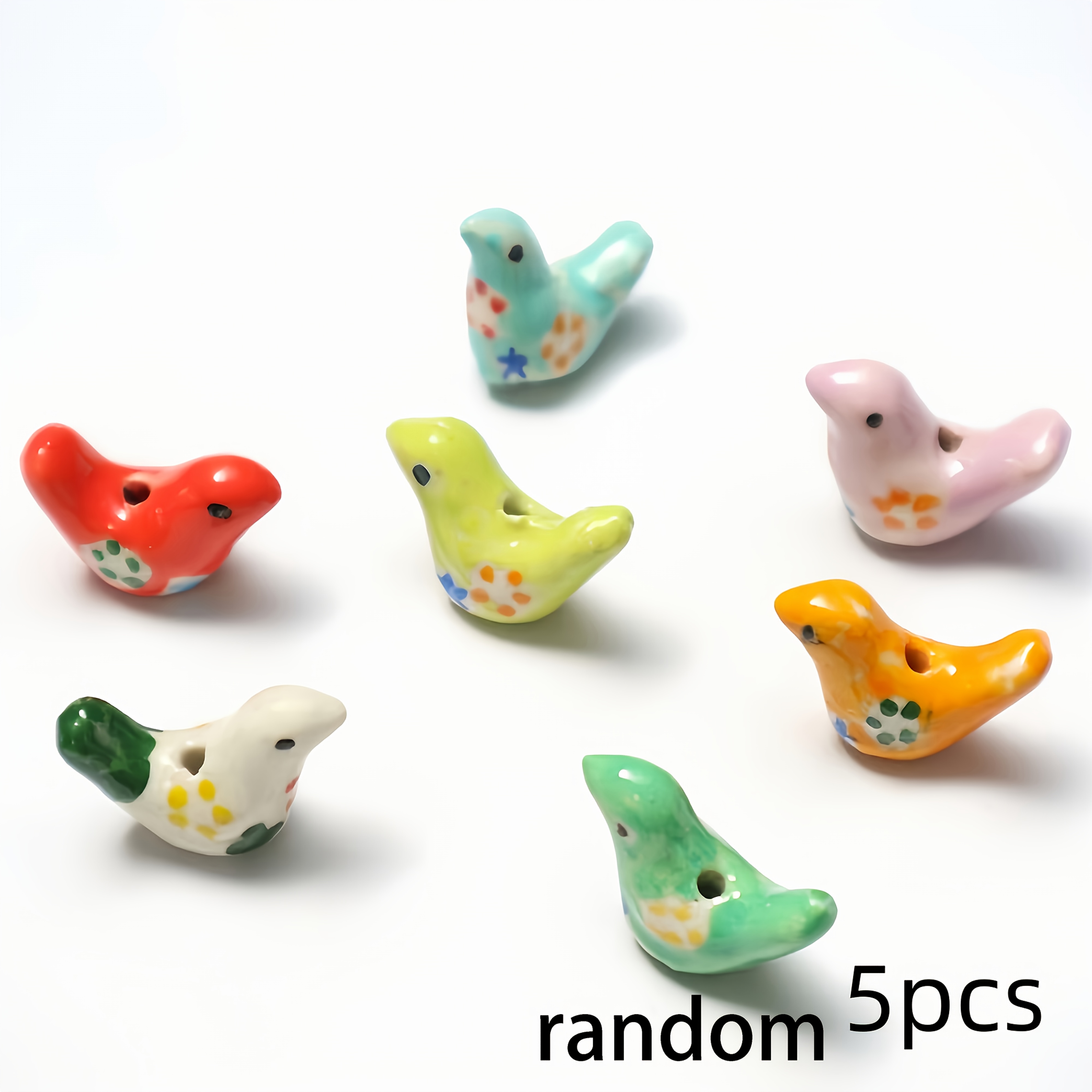 TEMU 5pcs Hand-painted Ceramic Pigeon-shaped Beads Mixed Colors Adorable Bird Ceramic Beads Bracelet (random Mixed Colors)