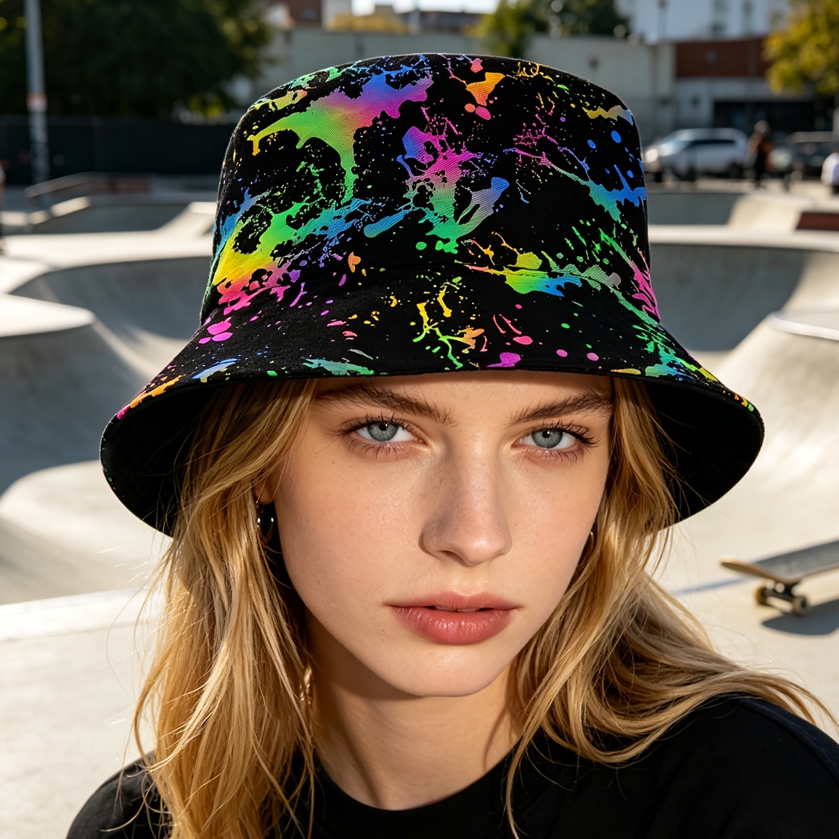 TEMU 1pc Aiycf Reversible Unisex Bucket Hat Suitable For , Ink Wash Tie-dye Print With /french Switchable, Lightweight For All- Outdoor Travel,