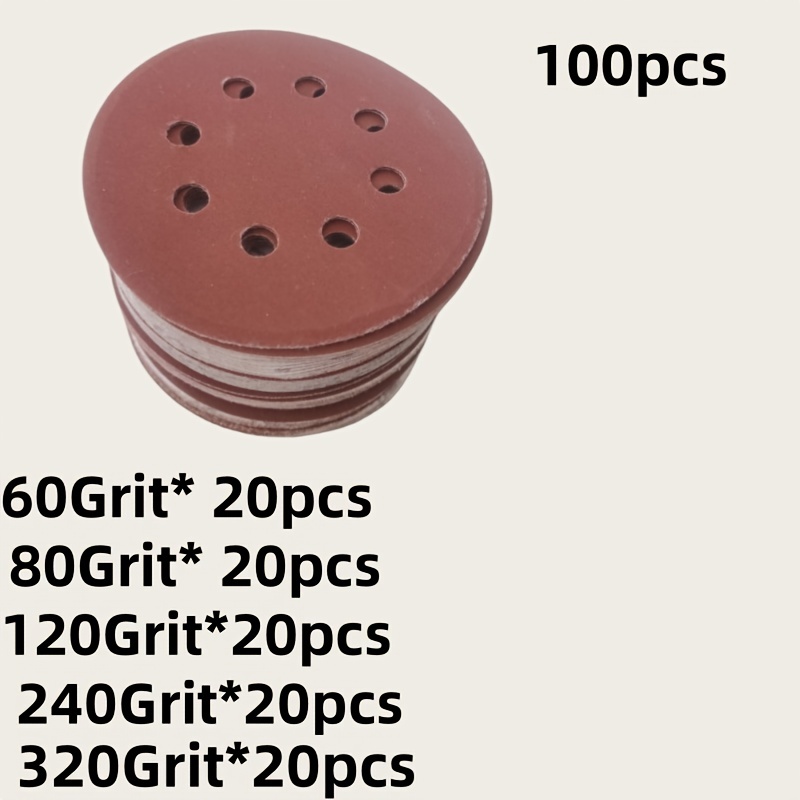TEMU 100/126pcs rond de 5 pouces (125 mm), à 8 trous, idéal pour machine à polir les rails, durable ! , utilisé pour l'affûtage, le polissage et le