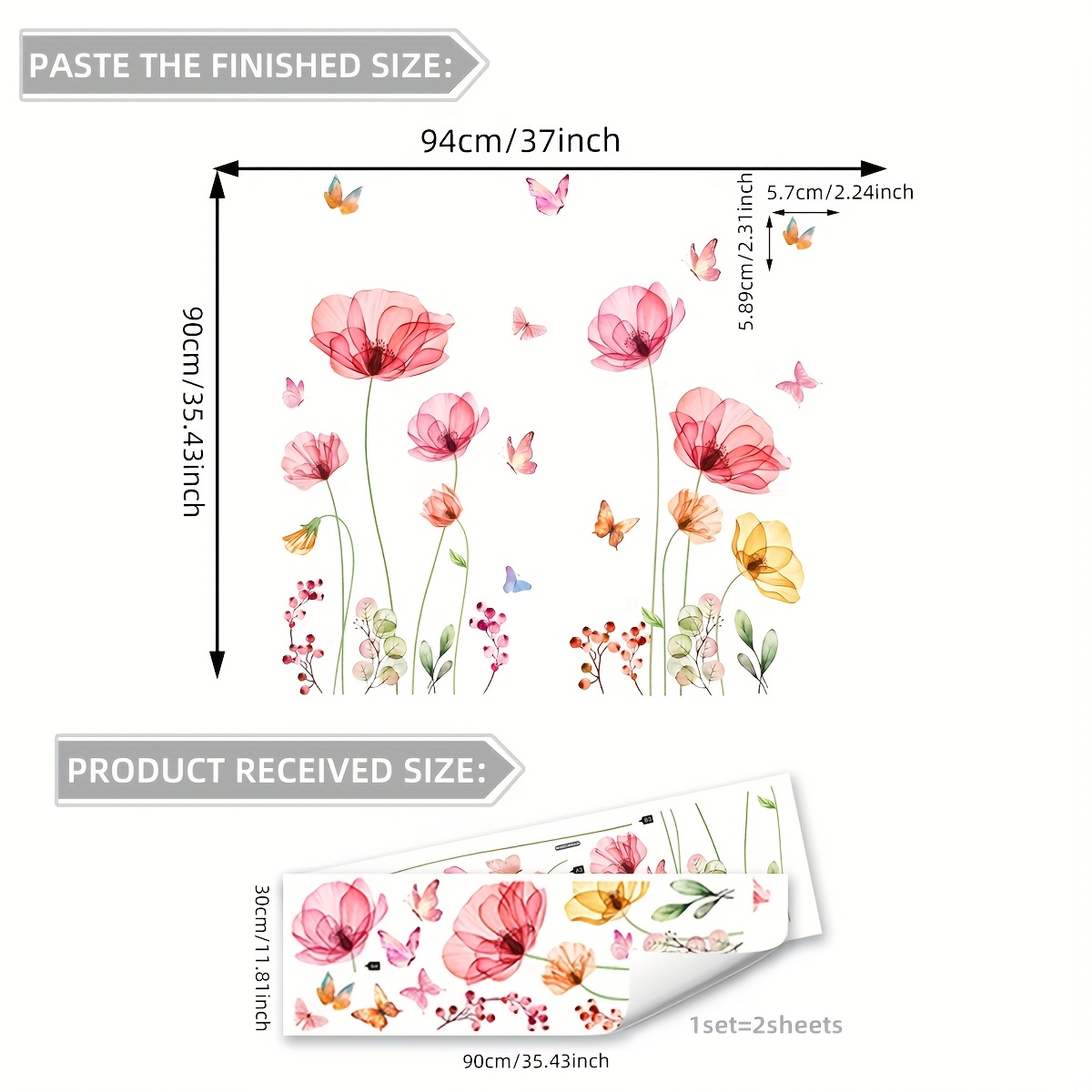 -painted Line Floral Feature Wall Decal Set For Living Room, Bedroom, Hallway, Entryway, Kitchen, Bathroom Background Stickers M16527