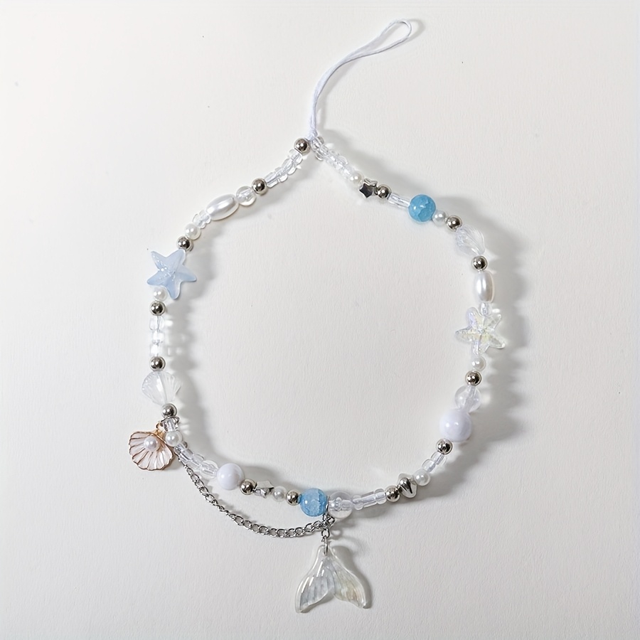 E-shop Handy-Lanyard Muschel Meerjungfrauenschwanz Handyhülle Dekoration Armband Kurze Kette Handgemachte DIY Harzperlen CCD-Kette Schlüssel Kamera