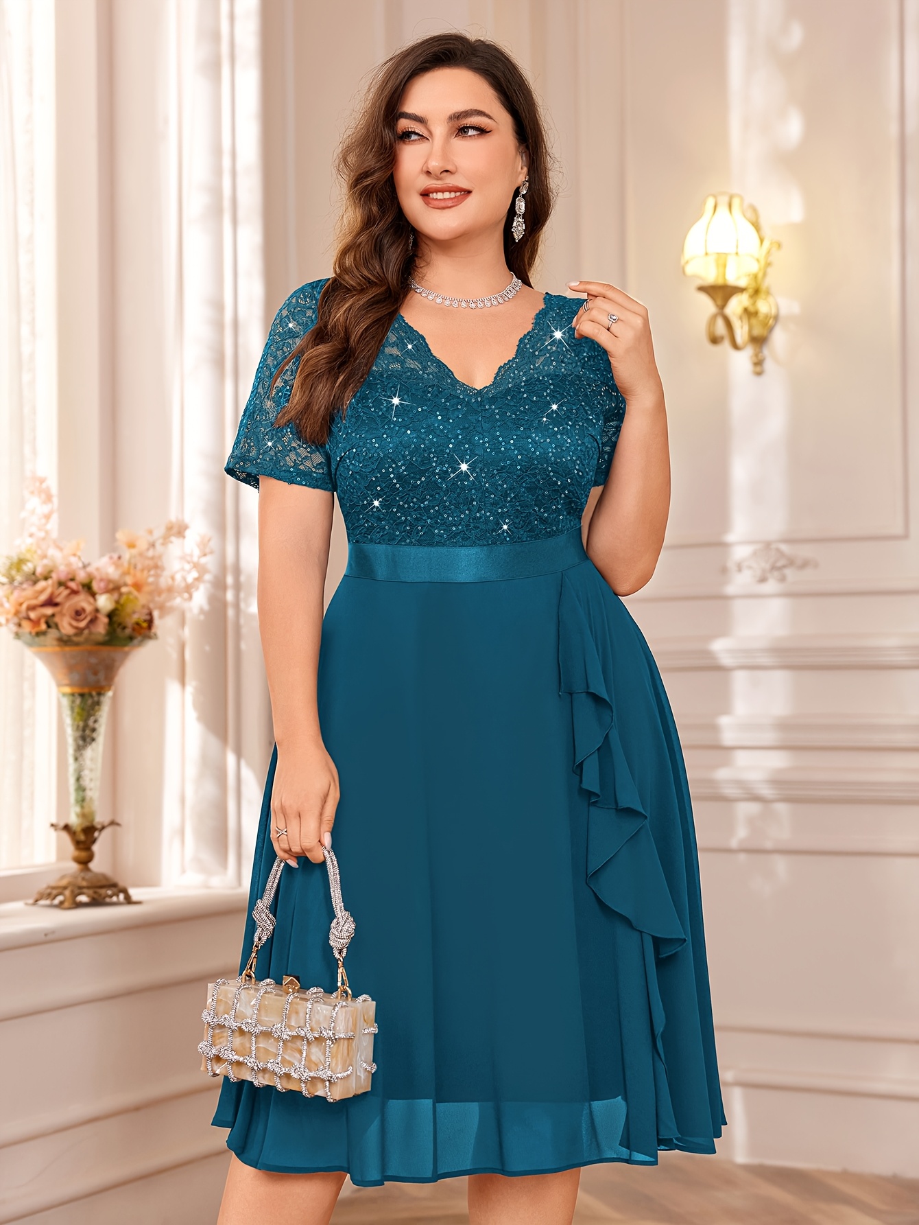 short sleeve plus size bridesmaid dresses V-Neck Chiffon Short Sleeves Plus Size Bridesmaid Dresses main image 0