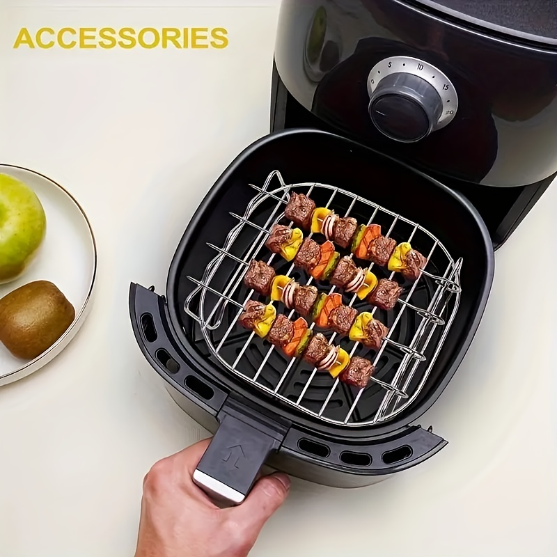 stainless steel air fryer rack accessory set round skewer holder compatible with most air fryers versatile roasting grilling racks with skewers for cooking and dishwasher safe