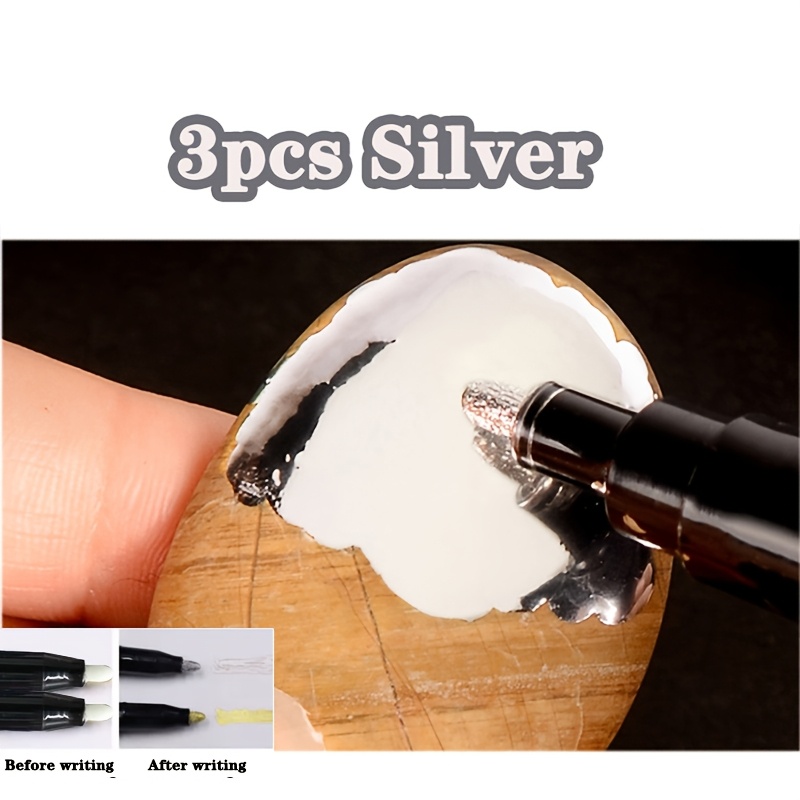 Image of 3pcs Chrome Marker Pen Model Cars Posters Paint Repair Reflective Paint Pens Metallic Golden Silvery Mirror Marker Pen