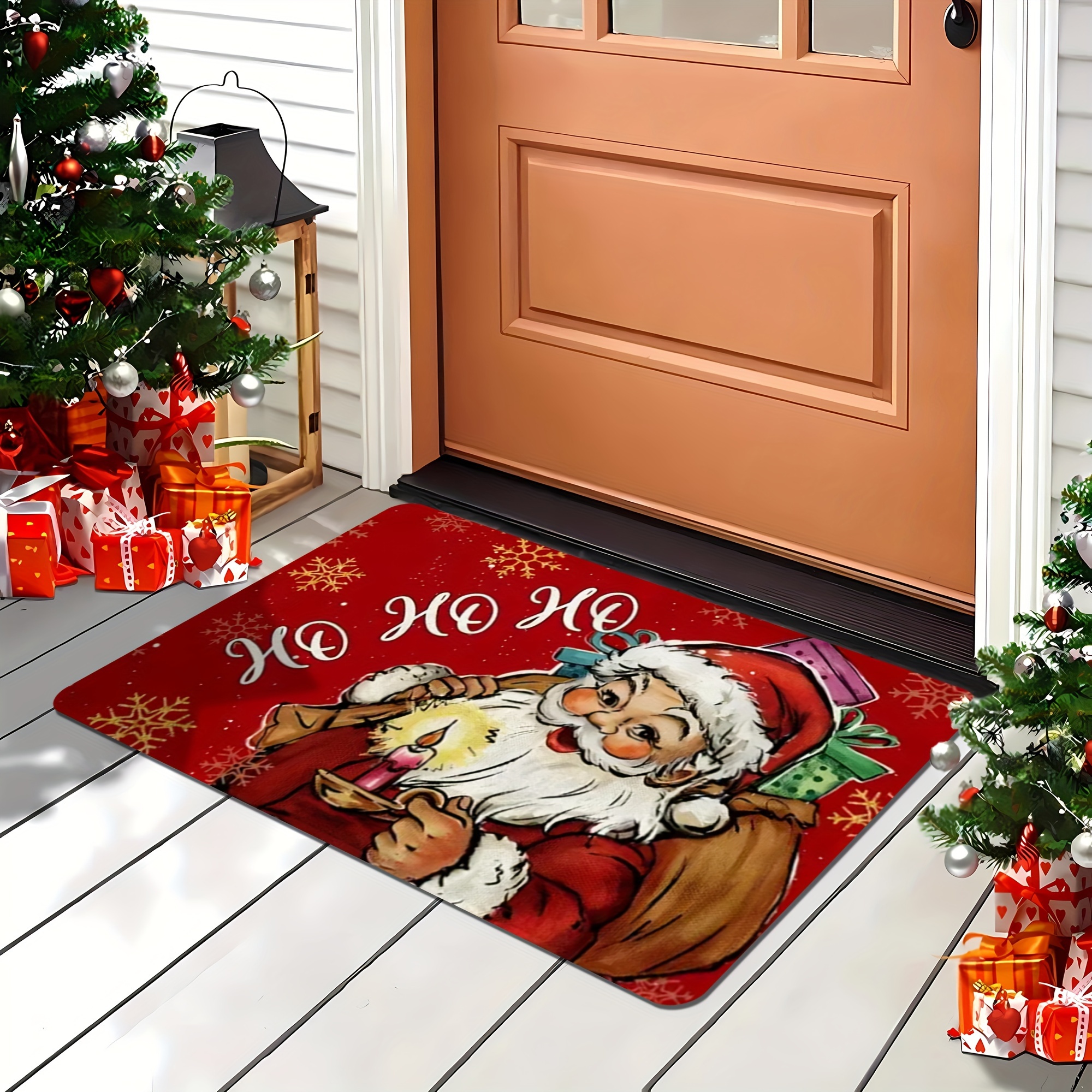 

1pc, Christmas Santa Theme, Large - Mat, , , Stain-, Washable, For , Bedroom, Kitchen, , & Entrance, Decor, Christmas Decor, Flannel + 0.47in Foam + Backing, Rectangular, Washable, Knit, -,