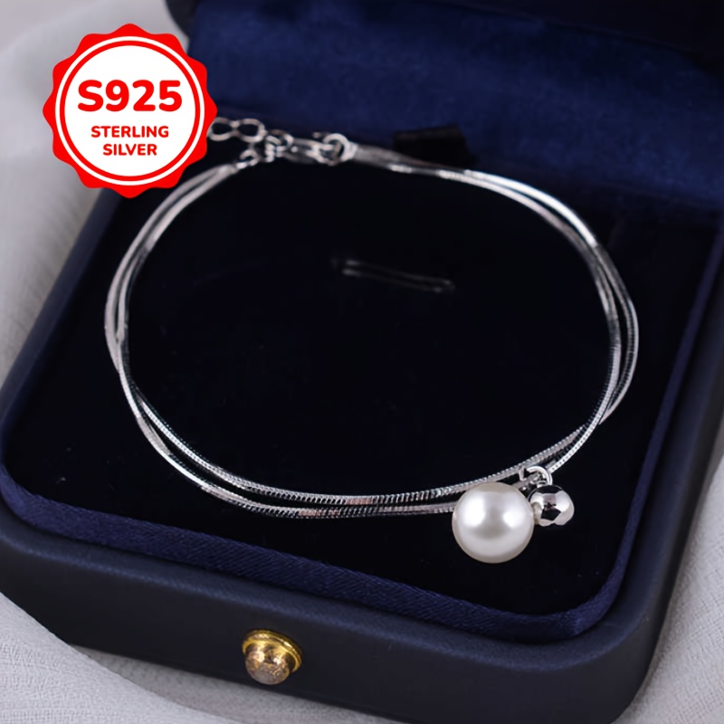 925 Silver Double Layered Bead Bracelet with Snake Bone Chain & Polished Beads