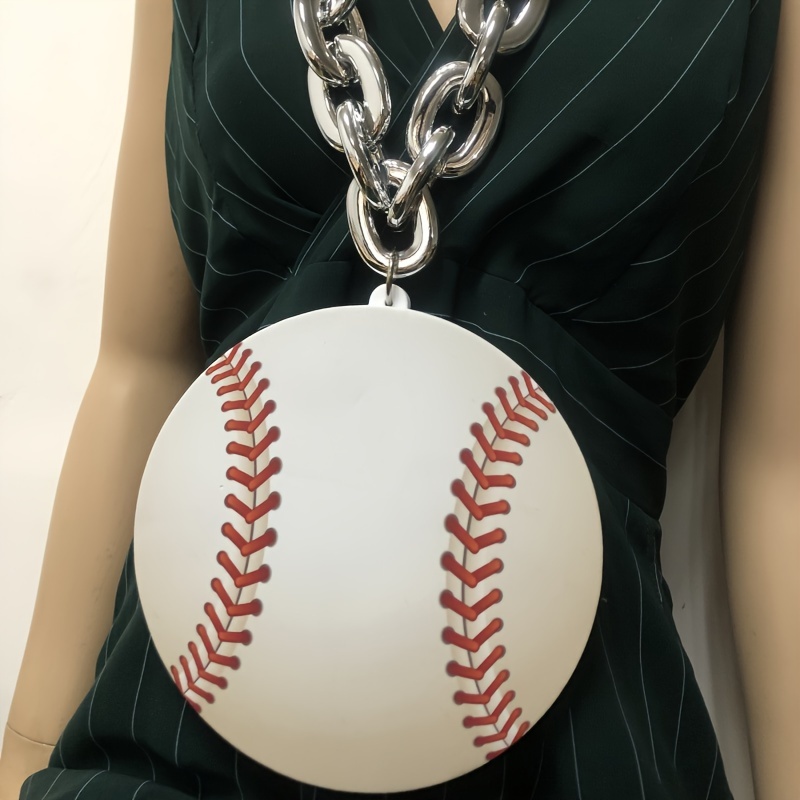 

Plastic Baseball Charm Pendant, Cheering Squad Support, Hip Hop Sports Team Necklace With Large Round Medal, 175mm Diameter