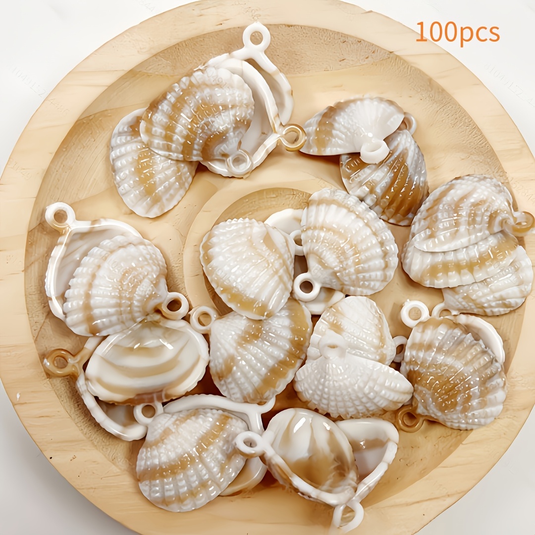 Image of 100pcs Acrylic Open-ended Half-shell Bead, Hollow Hanging Hole Shell Bead, Handmade Hanging Hole Shell Bead Jewelry