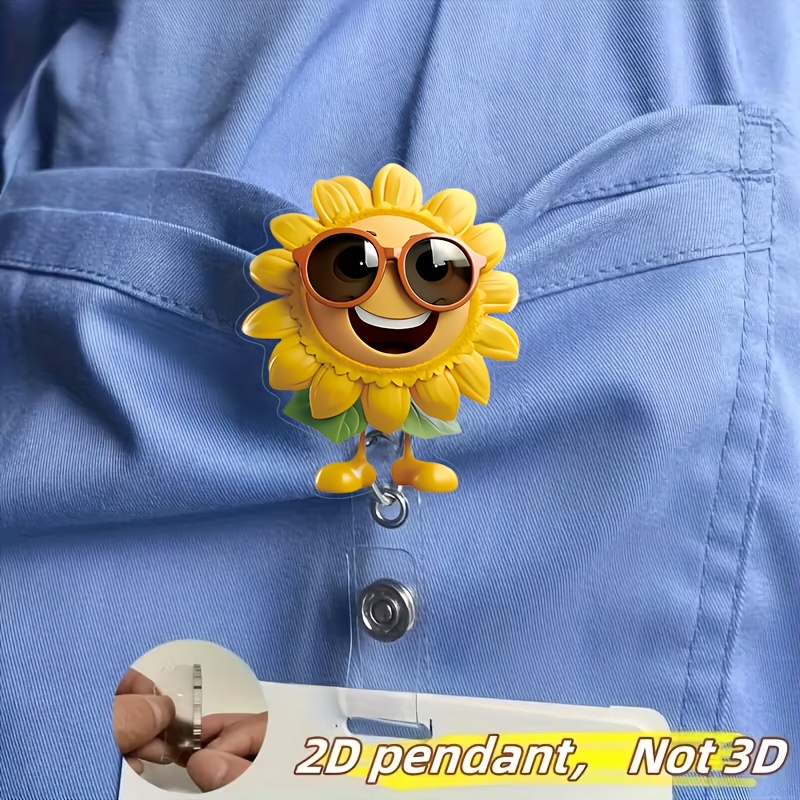 TEMU 2d 2d Flat Acrylic Sunflower Glasses Badge Lanyard Clip, Suitable For Id Card Holders For Nurses, Doctors, Nurses, And Nursing , With Clip