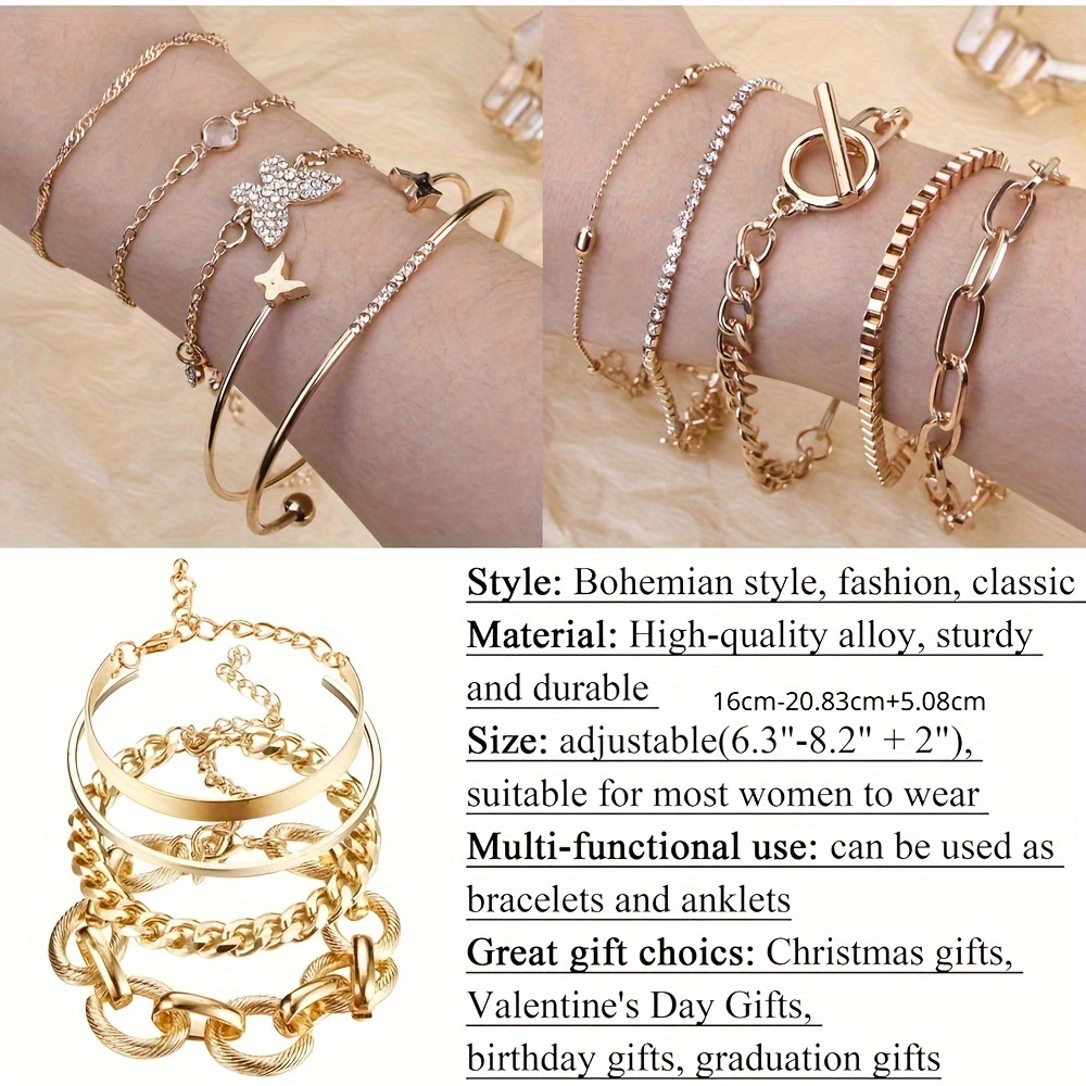 27pcs Golden Stackable Chain Bracelet Set for Women Boho Dainty Multiple Layered