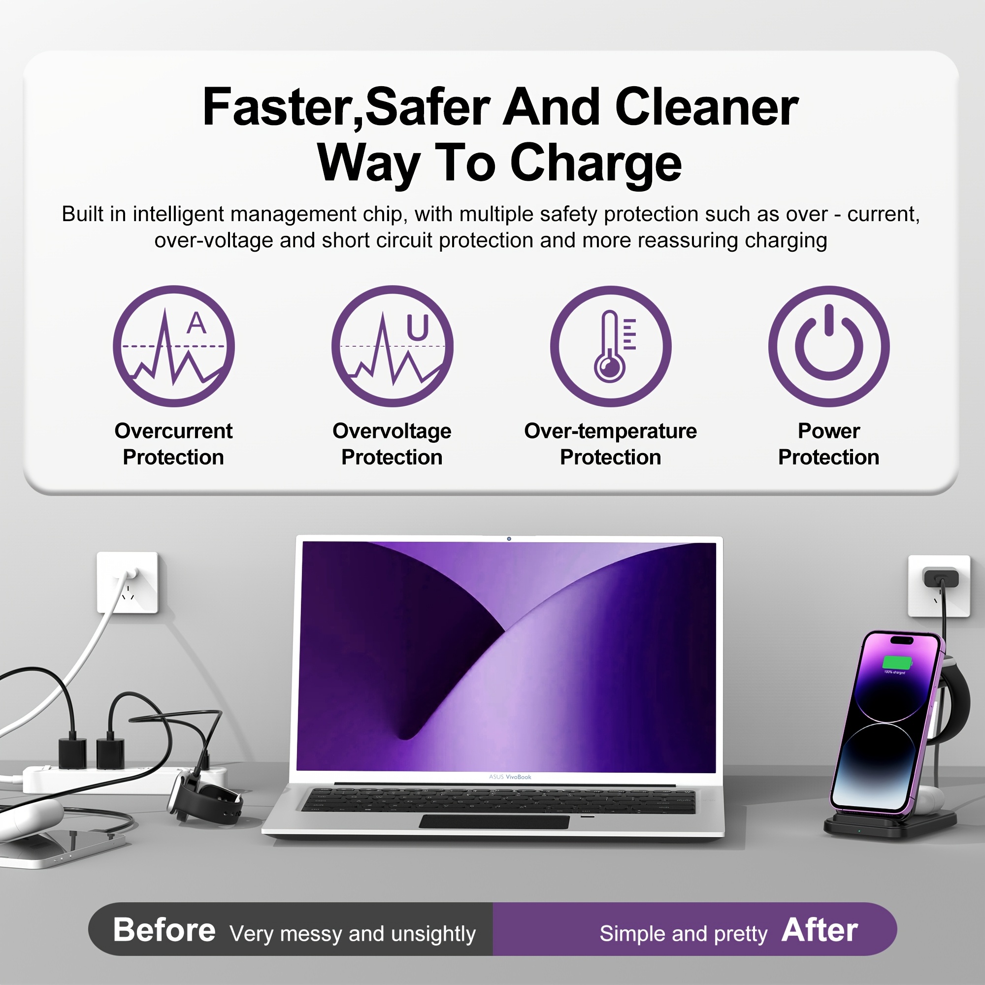 Cargador inalámbrico 3 en 1 para múltiples dispositivos, estación de carga inalámbrica de alta velocidad para hogar y oficina, compatible con iPhone 16/15/14/13/12/11/Pro/Max/Mini/XR/XS/X/8, iWatch 10/9/8/7/6/5/4/3/2/SE/Ultra y AirPods 1/2/3/Pro