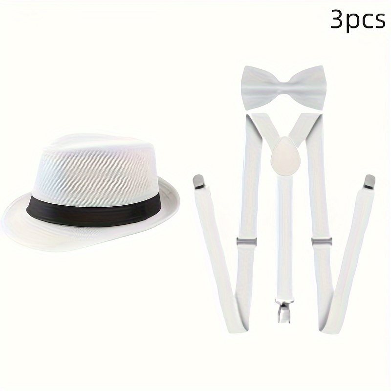 SUMERSHA 3Pcs 1920s Mens Costume Accessories Roaring 20s Set Fedora Hat