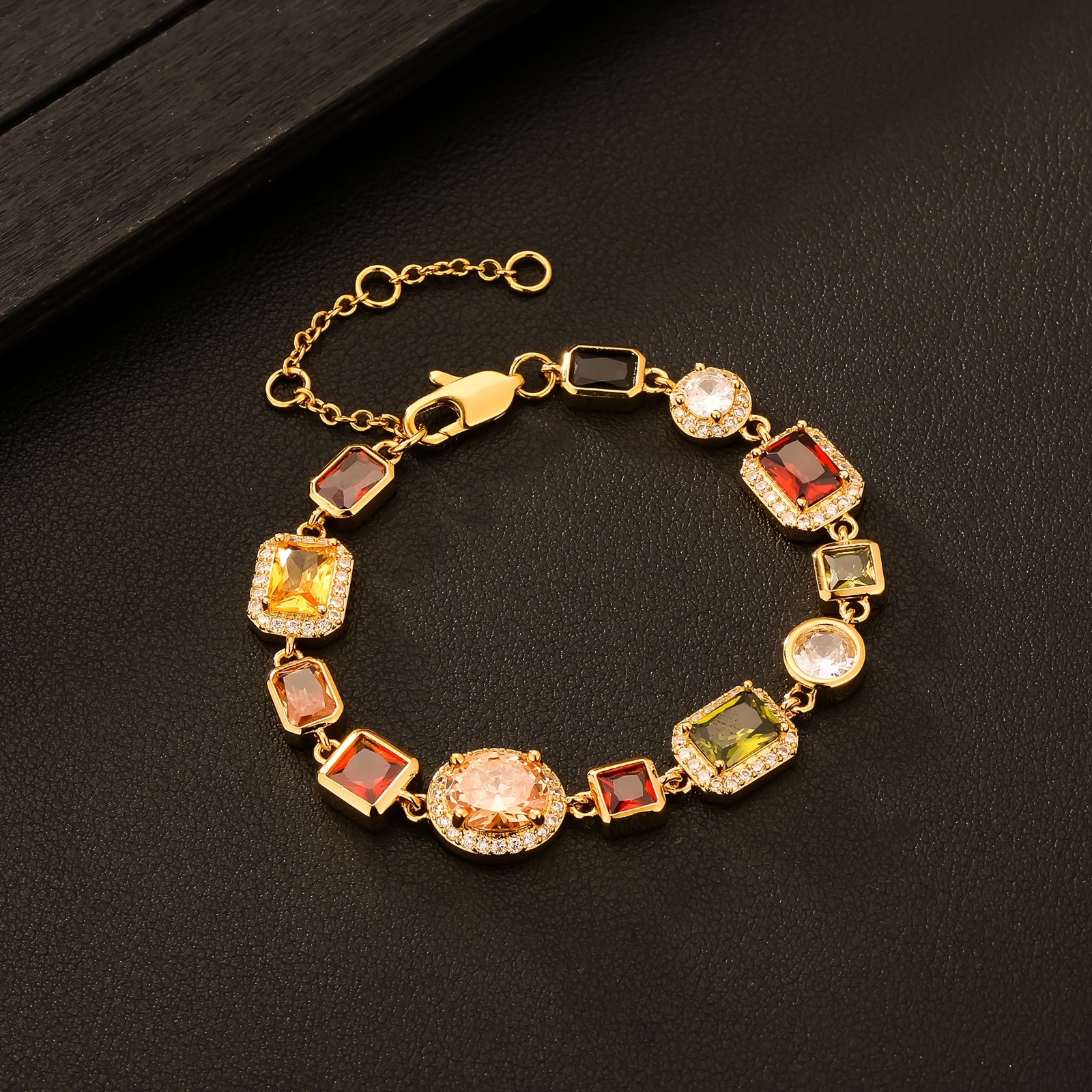 

1pc 10mm Retro Style Colorful Multi Shape Irregular Arrangement Charm Bracelet Plated Inlaid Zircon Trendy Bracelet Hand Jewelry Family Gifts