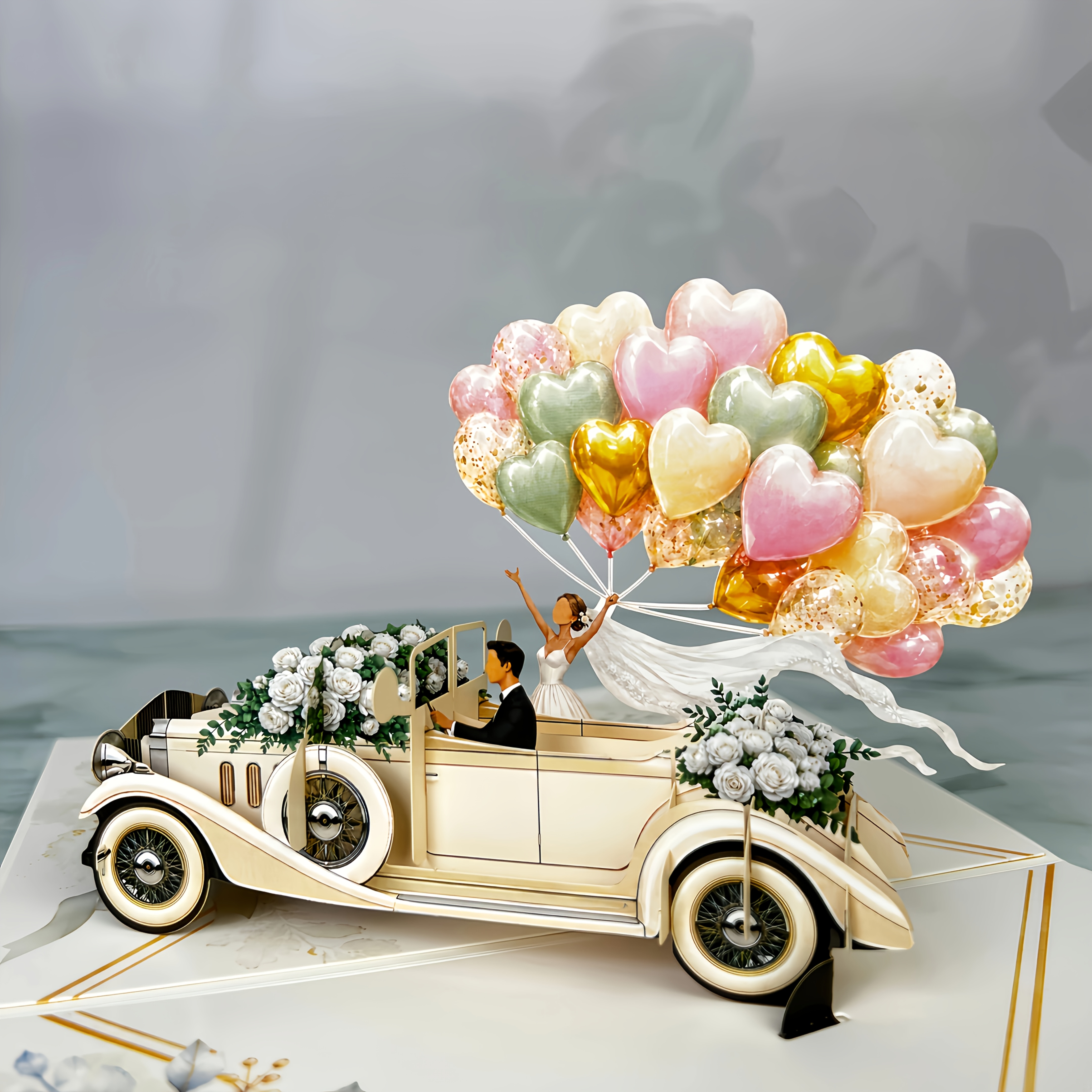 Image of 1pc Pop-up 3d Greeting Card With Envelope, Vintage Classic , , Wedding Card, Engagement Card, Suitable For Married Couples