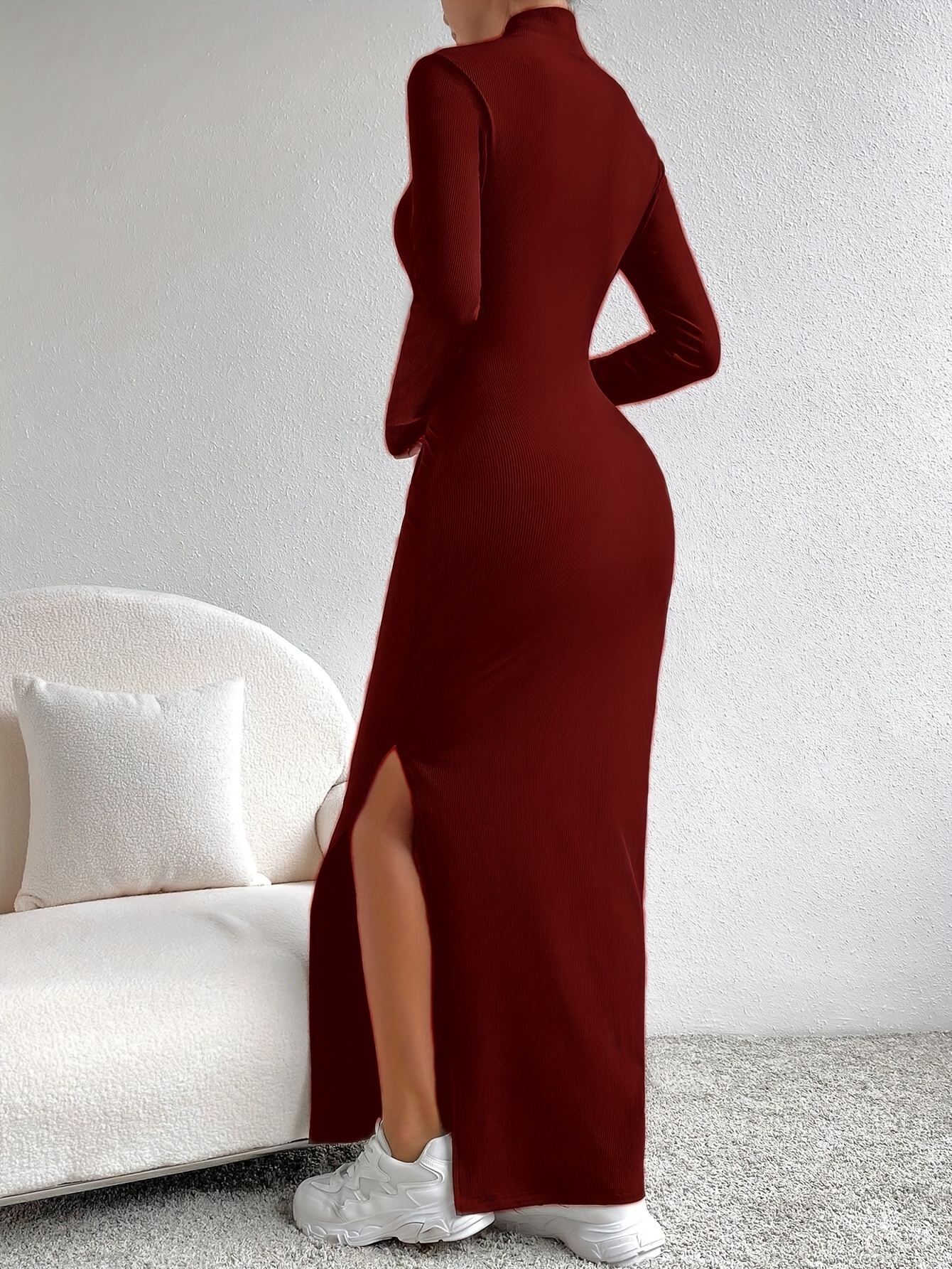 1pc elegant polyester bodycon midi dress women solid color - Temu