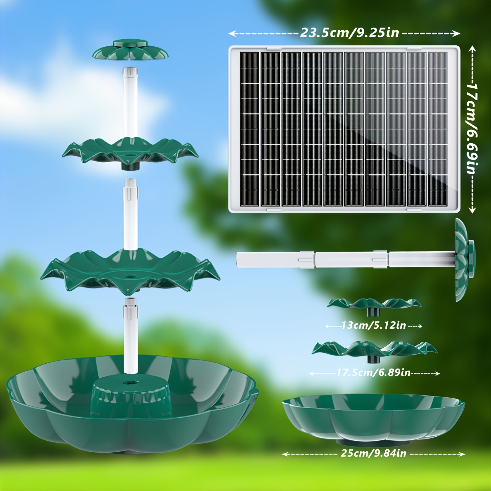 Image of Usb/solar Power Water Fountain, Green Three-tiered Fountain, Bird Drinking Device, Decorative Courtyard Fountain, Tabletop Fountain, Suitable For Indoor/outdoor, Birdbaths, Gardens, 6.5w, Ipx8