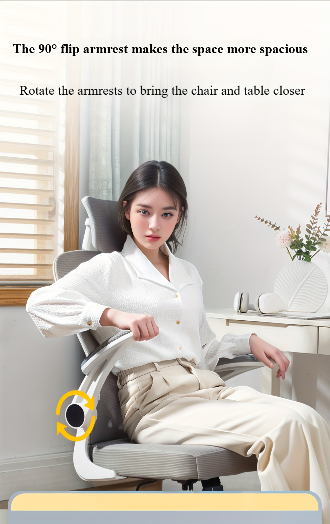 Ergonomic Study Chair with Adjustable Height - White & Black Modern Office Chair for Home, Dorm, or Sedentary Use, 5-Wheel Base for Stability, Comfortable Backrest & Armrests, Sponge Padding, Easy Assembly, Dorm Room Seating | Contemporary Aesthetics | Durable Construction details 5