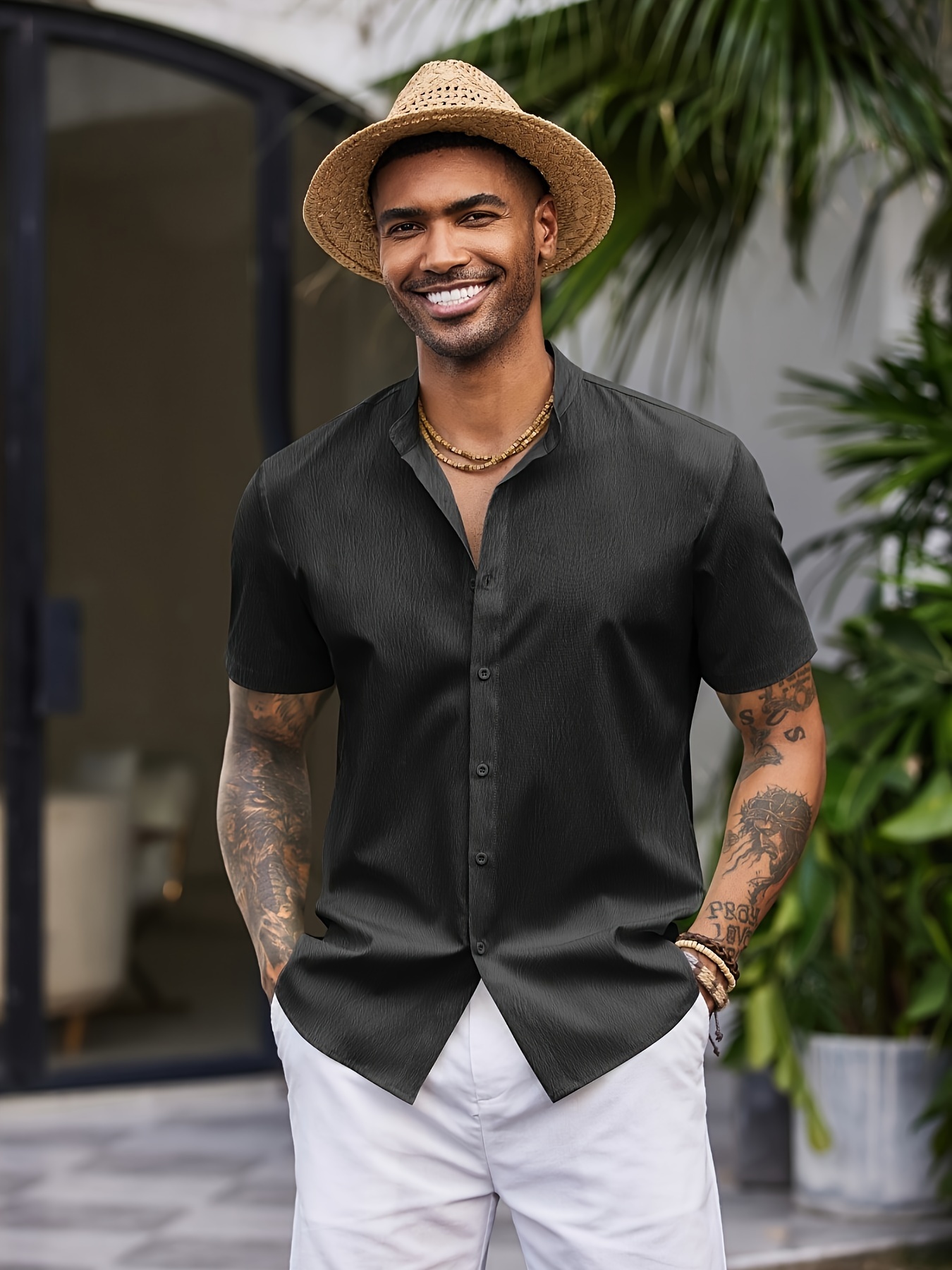 Mens Shirts Cool Short Sleeve Button Up Shirts Black Short Sleeve