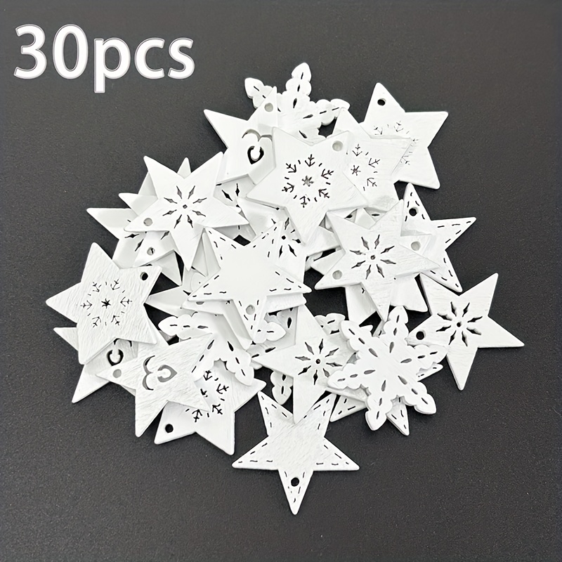 TEMU 30pcs White & Artificial Ornaments - Small Five-pointed Diy Craft Stars With For Christmas Tree, Wreaths, Scrapbooking, Party Decorations - For,