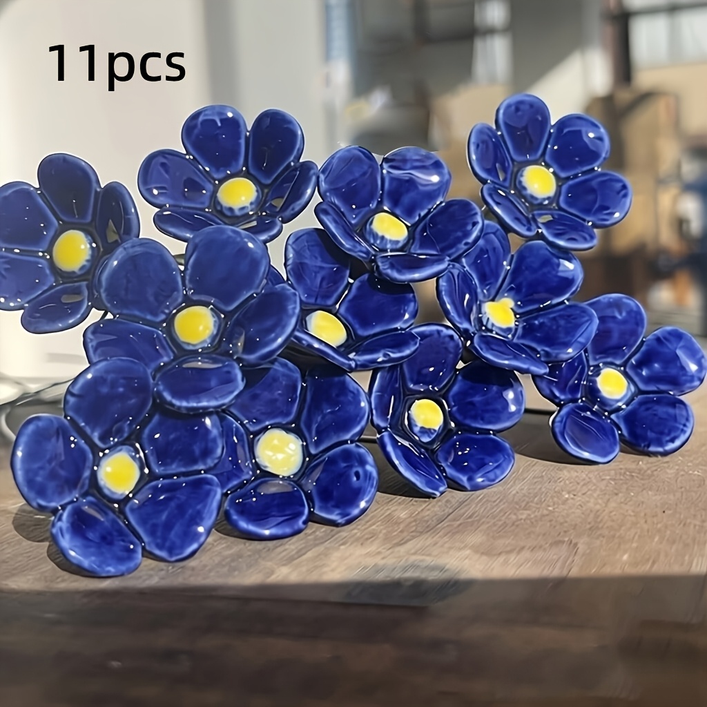 TEMU 11 pièces de "N'oubliez-moi" en céramique sculptés à "Bleu", artisanat d'art, décoration intérieure artiste éternelle résistante à la