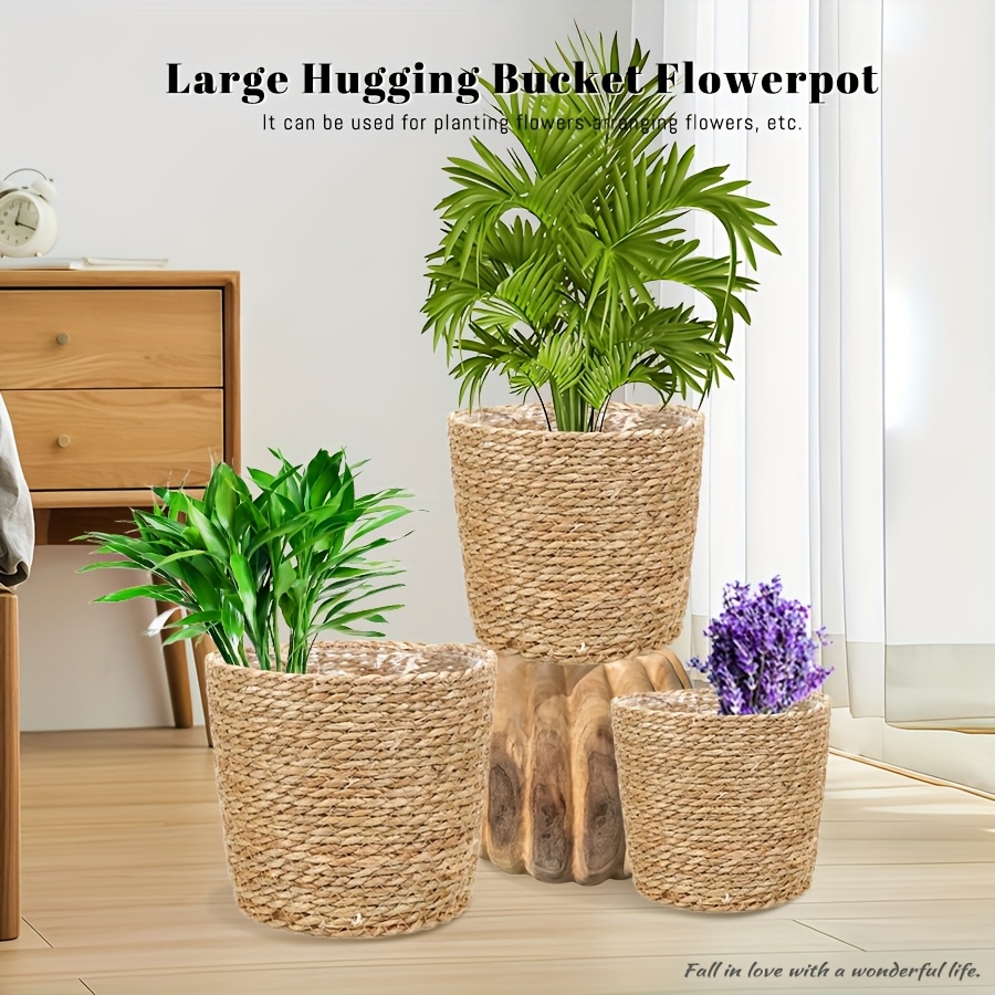 1/2/3 Stück - Handgefertigter, gewebter Blumentopf aus natürlichen Fasern - mit Futterstoff - Terra Weave Pflanzgefäß - * für grüne Pflanzen im Innen- und Außenbereich