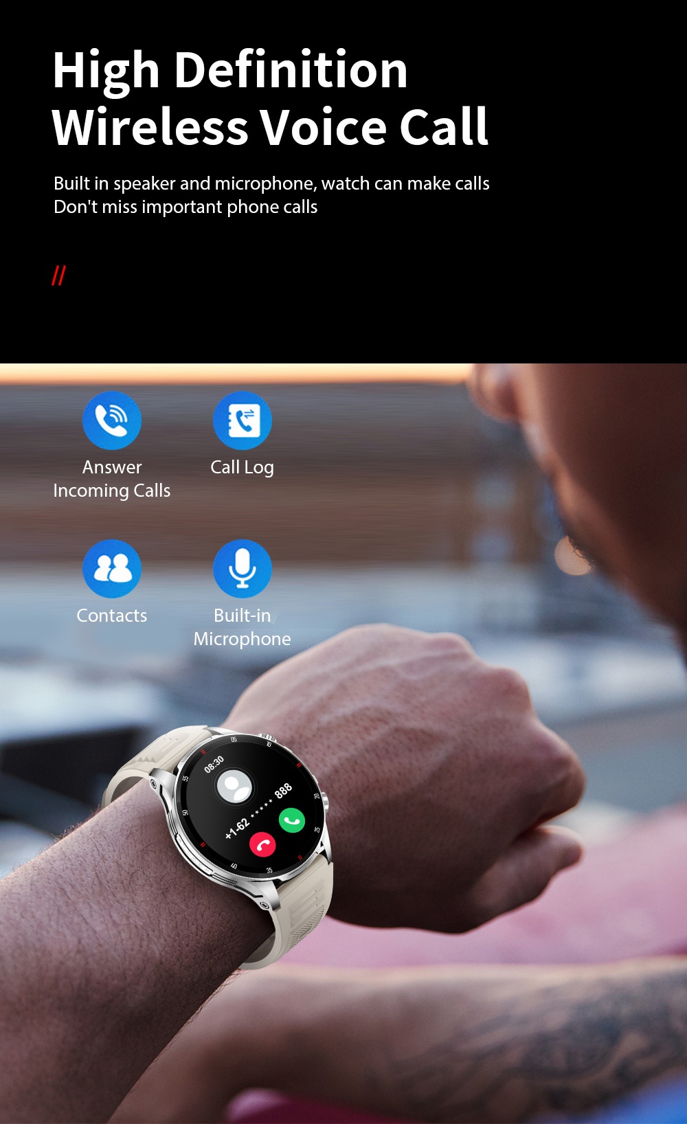 SUNKTA Montre intelligente de sport en plein air pour hommes avec écran tactile complet de 3,89 cm, lampe de poche à longue portée, appels sans fil, plus de 100 modes d'activité, alertes d'appels et de messages, batterie large de 290 mAh, montre de suivi de la condition physique pour hommes et femmes, compatible avec iPhone et Android