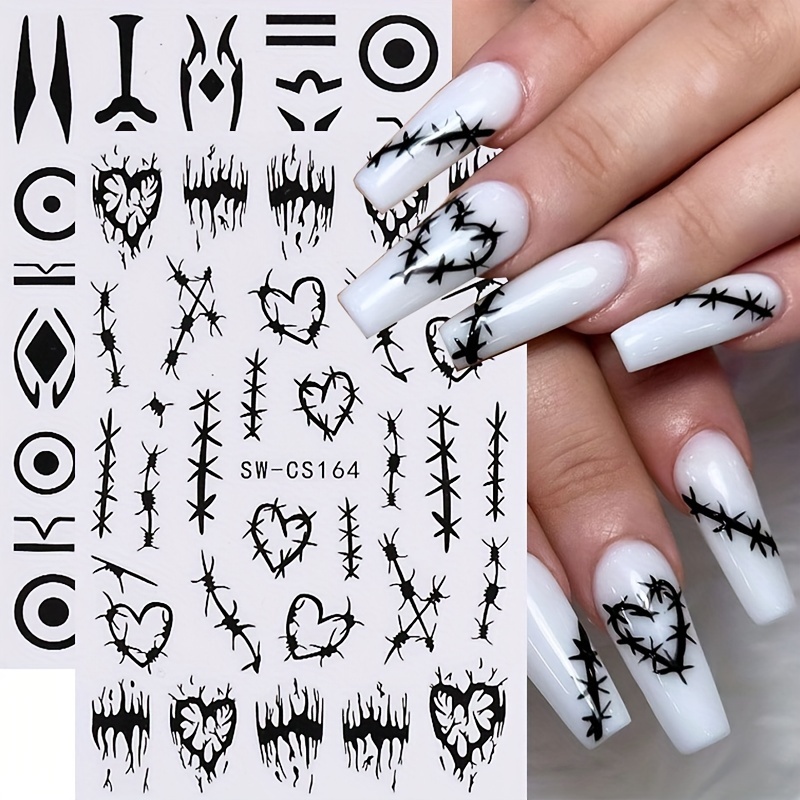 

Halloween Nail Art Stickers - 3d Self-adhesive , Eye & Scar Designs With Glitter Accents For Diy Manicure