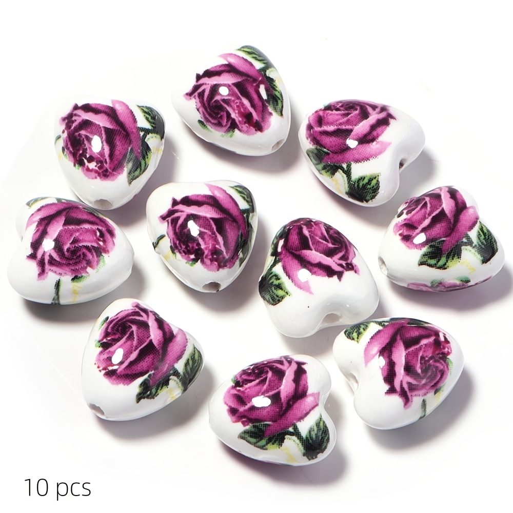 10pcs Random Color Ceramic Peach Heart Beads for Jewelry Making