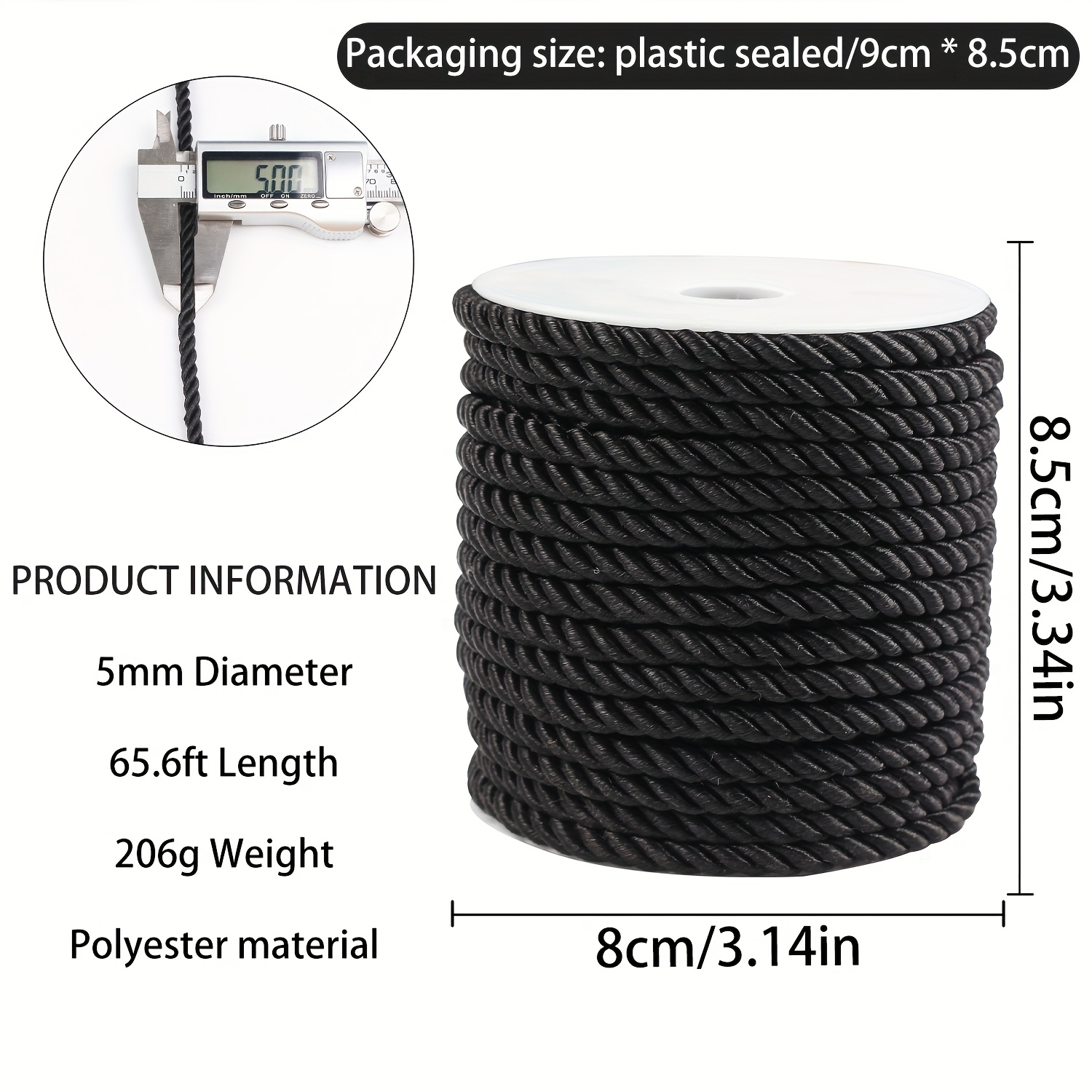 E-shop 5mm Schwarzes Schmuckzubehör Schnur Ramadan Festival Schmuck Girlande Hanfseil Webseil Geeignet für Gartenarbeit, Hanfseil Handwerk,