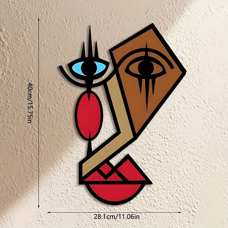 TEMU 1pc Art Mural d'Inspiration Picasso avec Sculpture Cubiste Abstraite Moderne en Marron, - une Grande Décoration Murale en Métal d'Intérieur