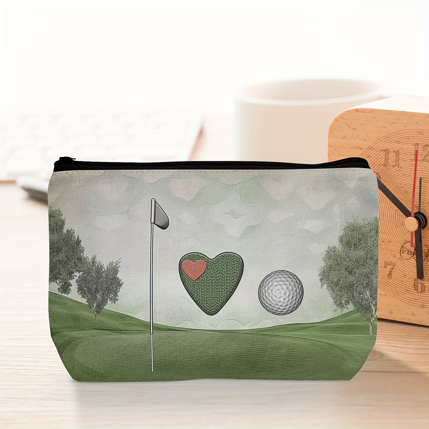 

1pc Cosmetic Bag For Women, Dacron Cosmetic Bag, Aesthetic Design Ladies Toiletry Bag, Women's Pencil Case, Golf Lawn Make Up Organizer With Zipper