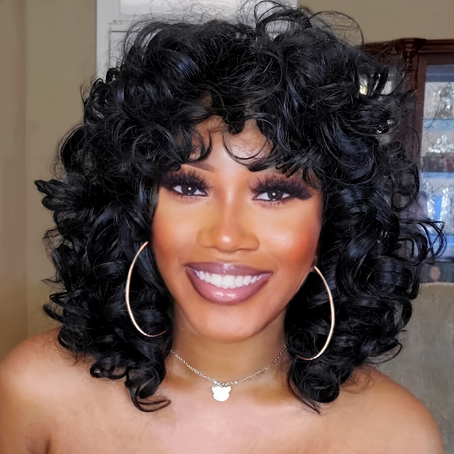TEMU Women Small Curly Synthetic Fiber Wig To Wear To Facilitate The Holiday Party