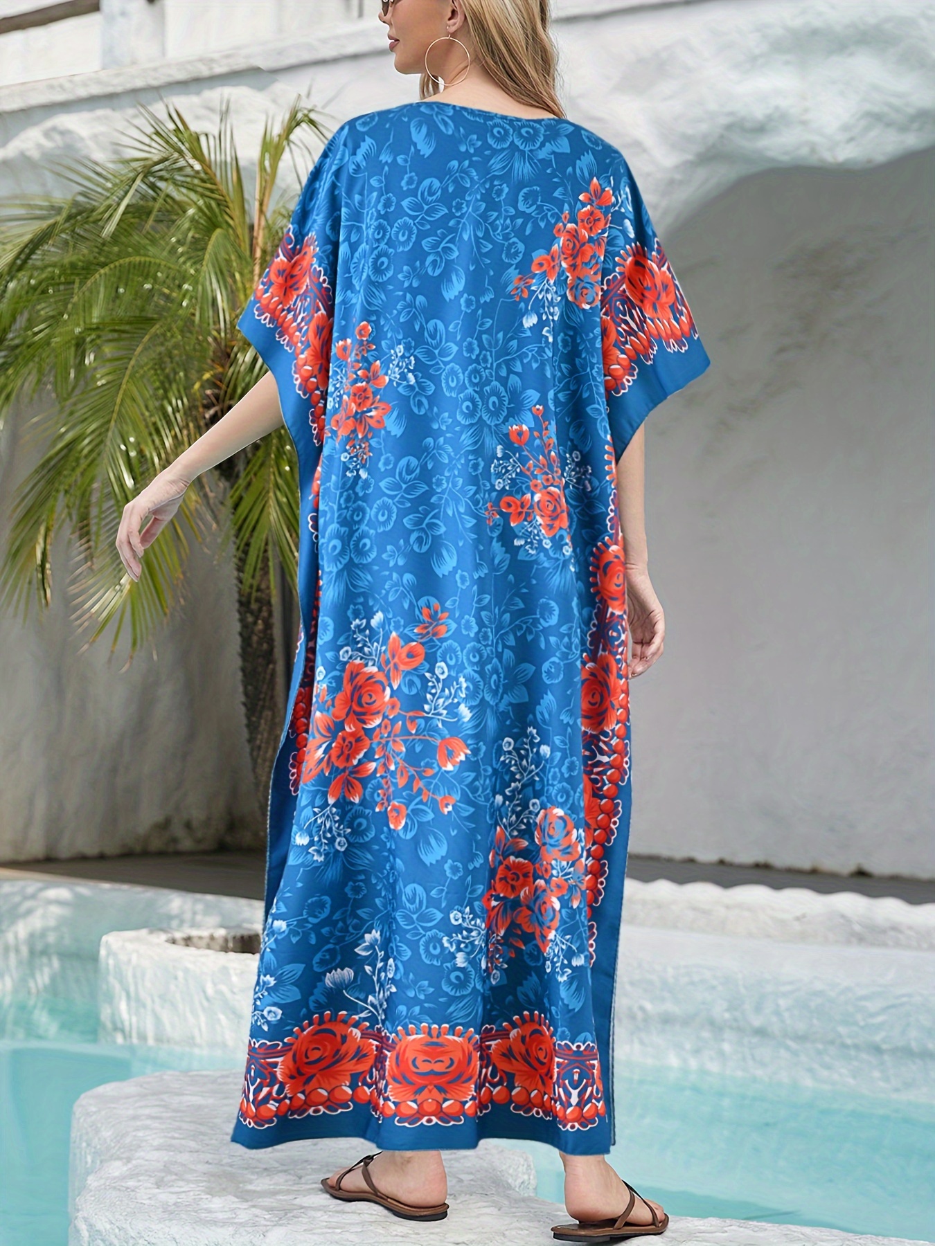 Kaftán Abaya Estampado Floral Para Mujer - Vestido Largo Con Mangas De Murciélago, Ideal Para Ramadán Y Fiestas