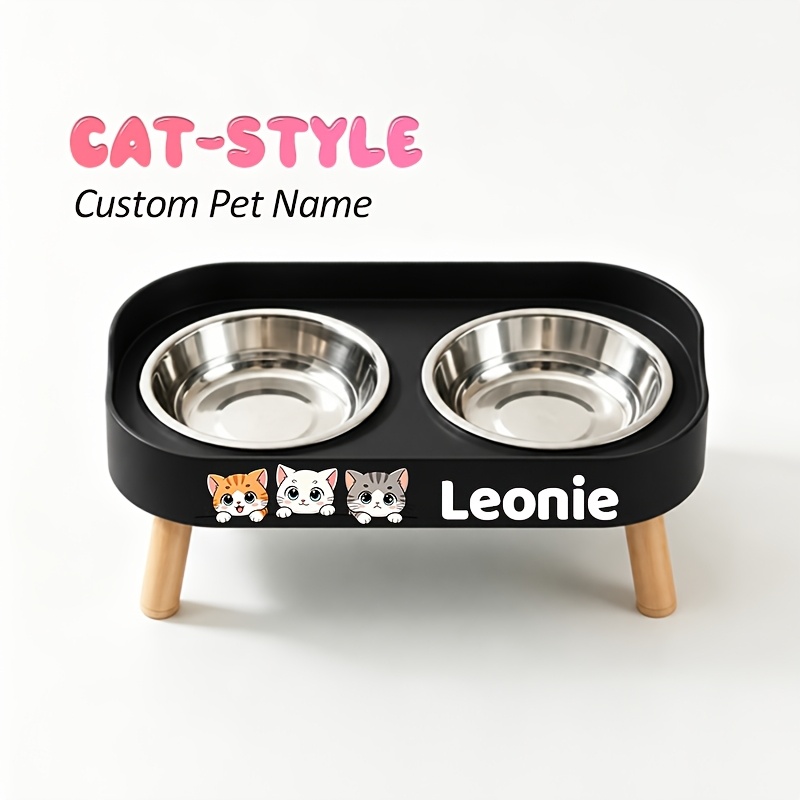 Raised Double Bowl Feeder with Custom Pet Name
