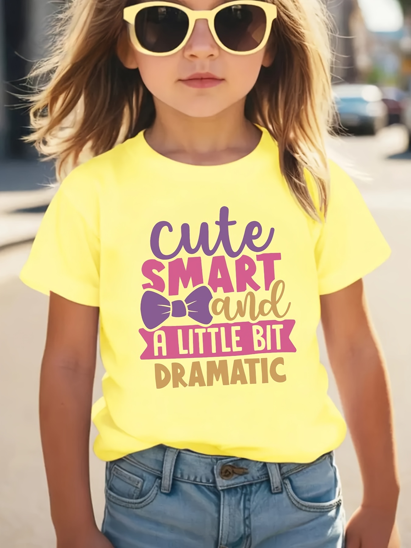 Girls' Short Sleeve T-Shirt with Dramatic Letter Print, Casual Top