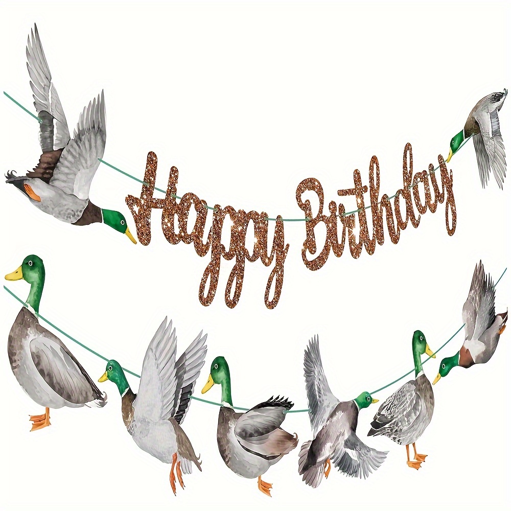 

Mallard Duck Happy Birthday Party Banner - Light Gray, Paper, Room Decor For Hunting Theme & Baby Shower