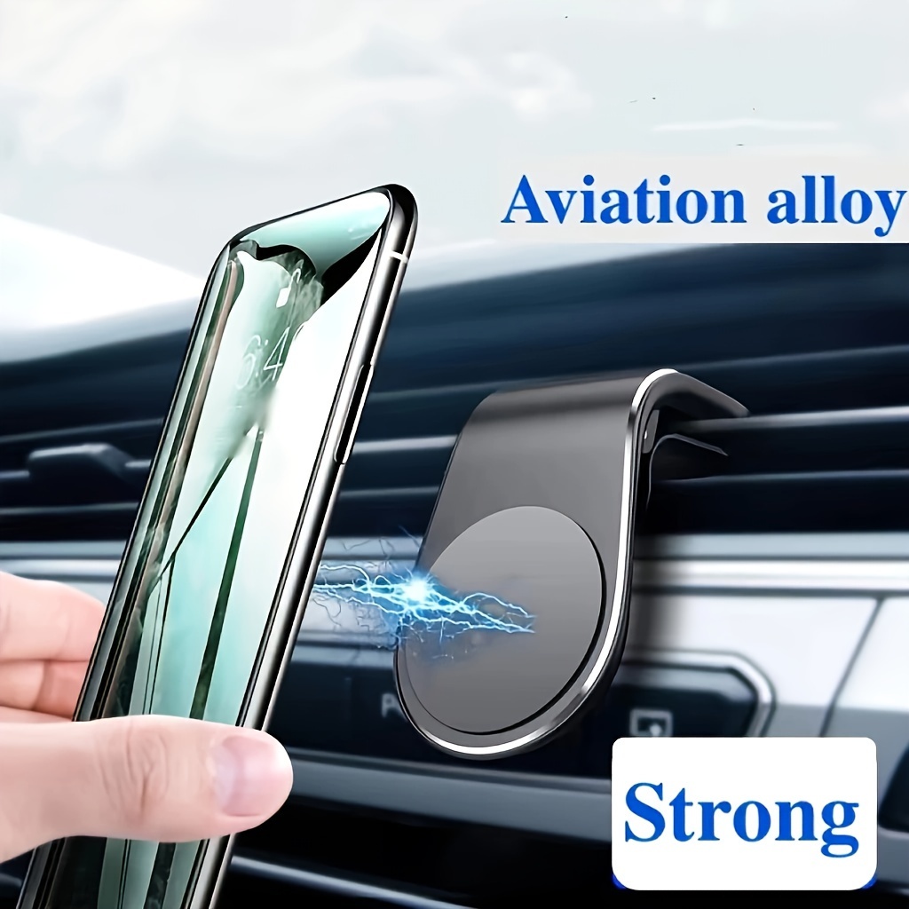 L-Shaped Universal Air Vent Metal Car Phone Mount, Aluminum Alloy, Magnetic, Rust Resistant, with Air Conditioner Outlet Mounting Type for Car