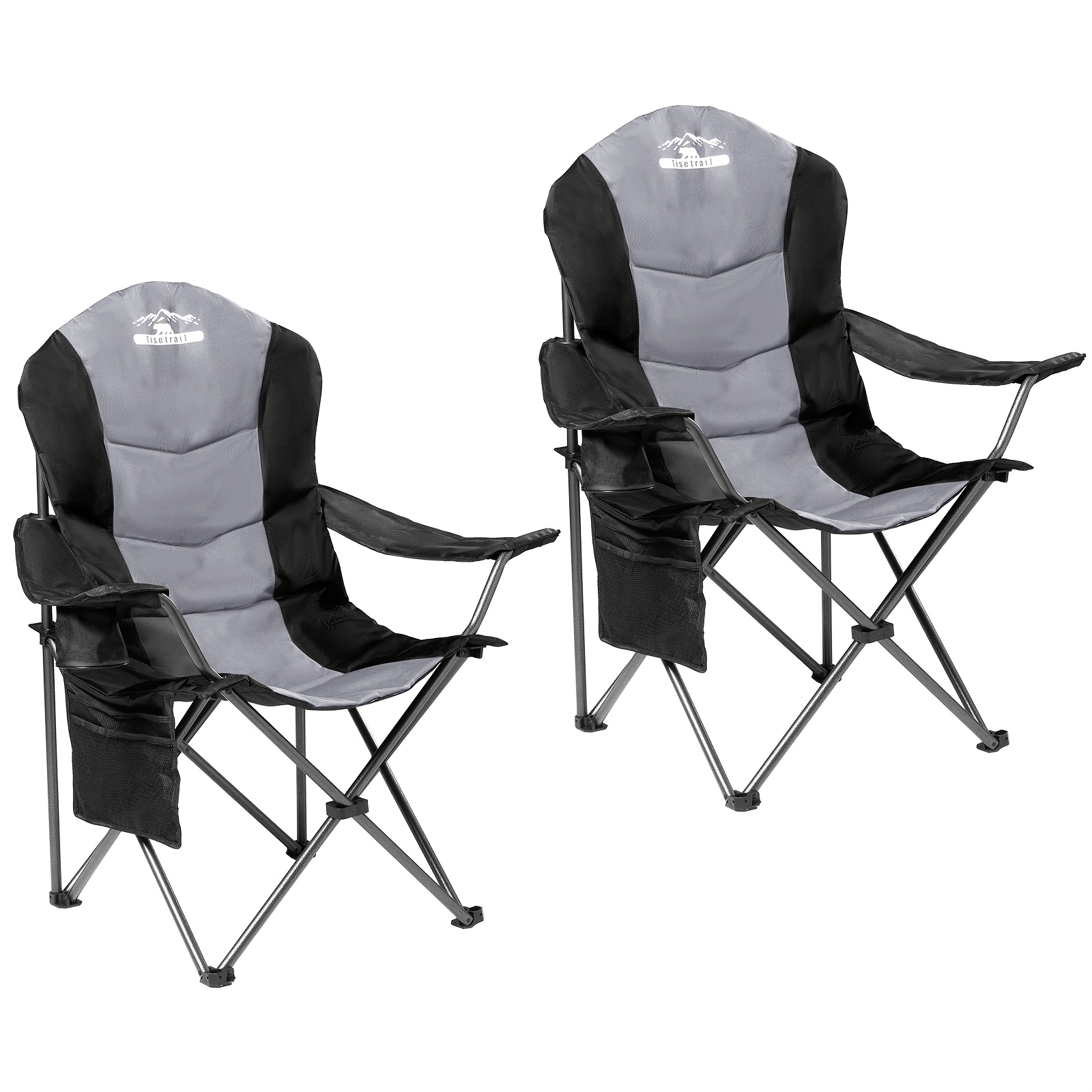 TEMU Tisetrail 2 Pack Folding Camping Chairs For Adults High Back Padded Lawn Chairs Portable Outdoor Camp Chair, 400lbs Capacity, Black & Gray