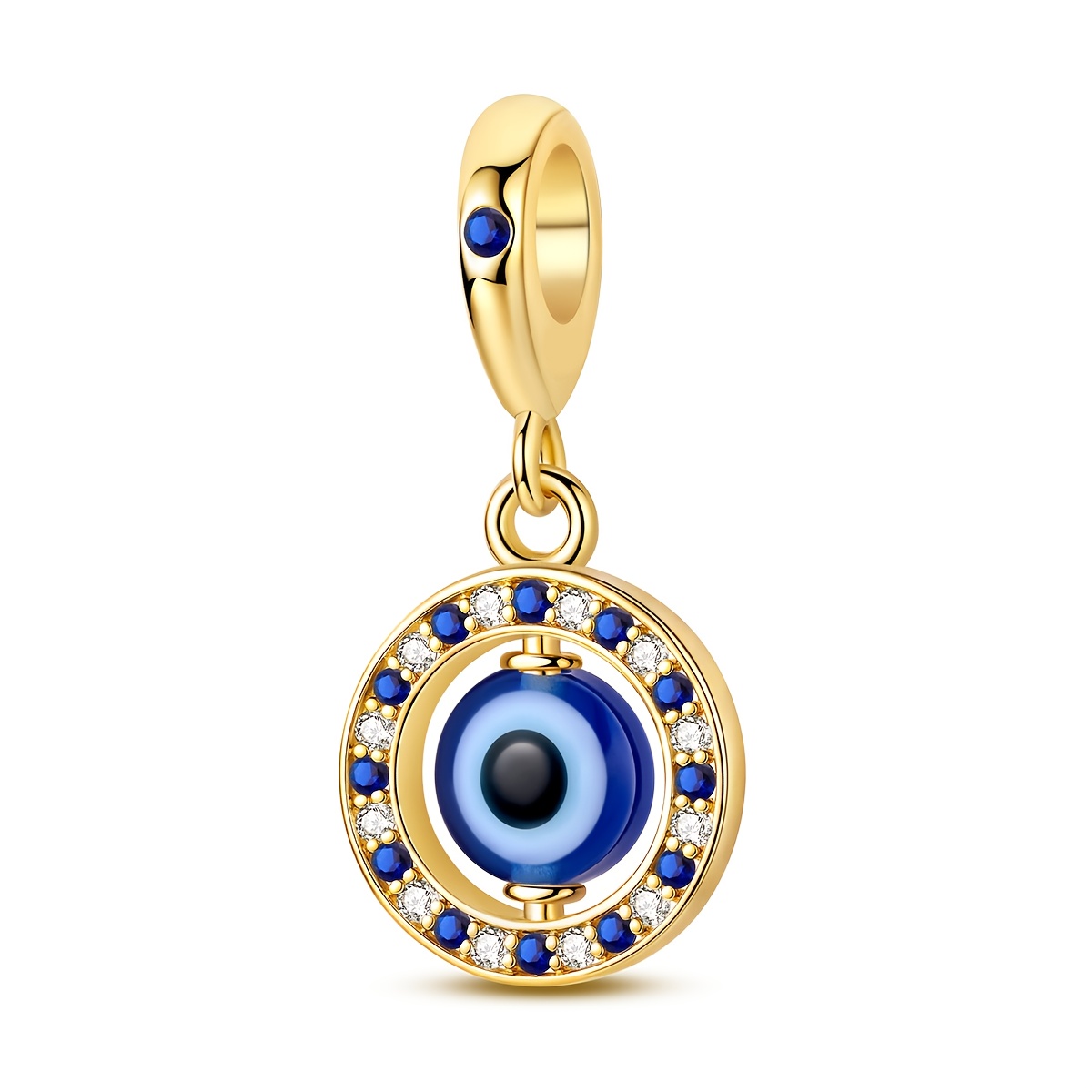 E-shop 1 Stück 18K vergoldeter kubischer synthetischer Zirkonia Teufelsauge-Anhänger - Drehbarer Böser -Perle für Schlangenkette Armband, Halskette,