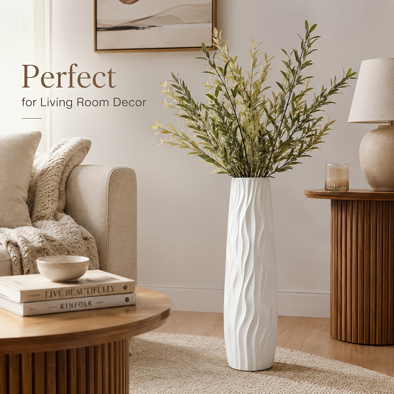 TEMU Modern Minimalist 57.5cm Tall Plastic Vase, Nordic Aesthetic White Floor Decorative Vase, Durable Shatterproof Flower Holder For Living Room,