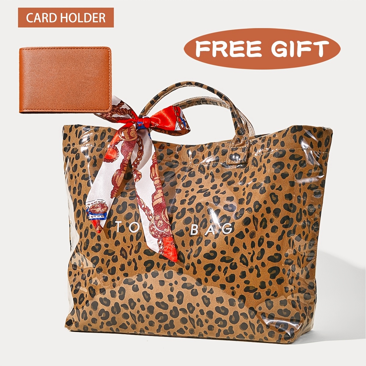 TEMU Fashion High-end Texture Large Capacity Leopard Print Tote Bag, Pu Open Tote Bag Storage Bag, Niche Design Versatile Tote Bag