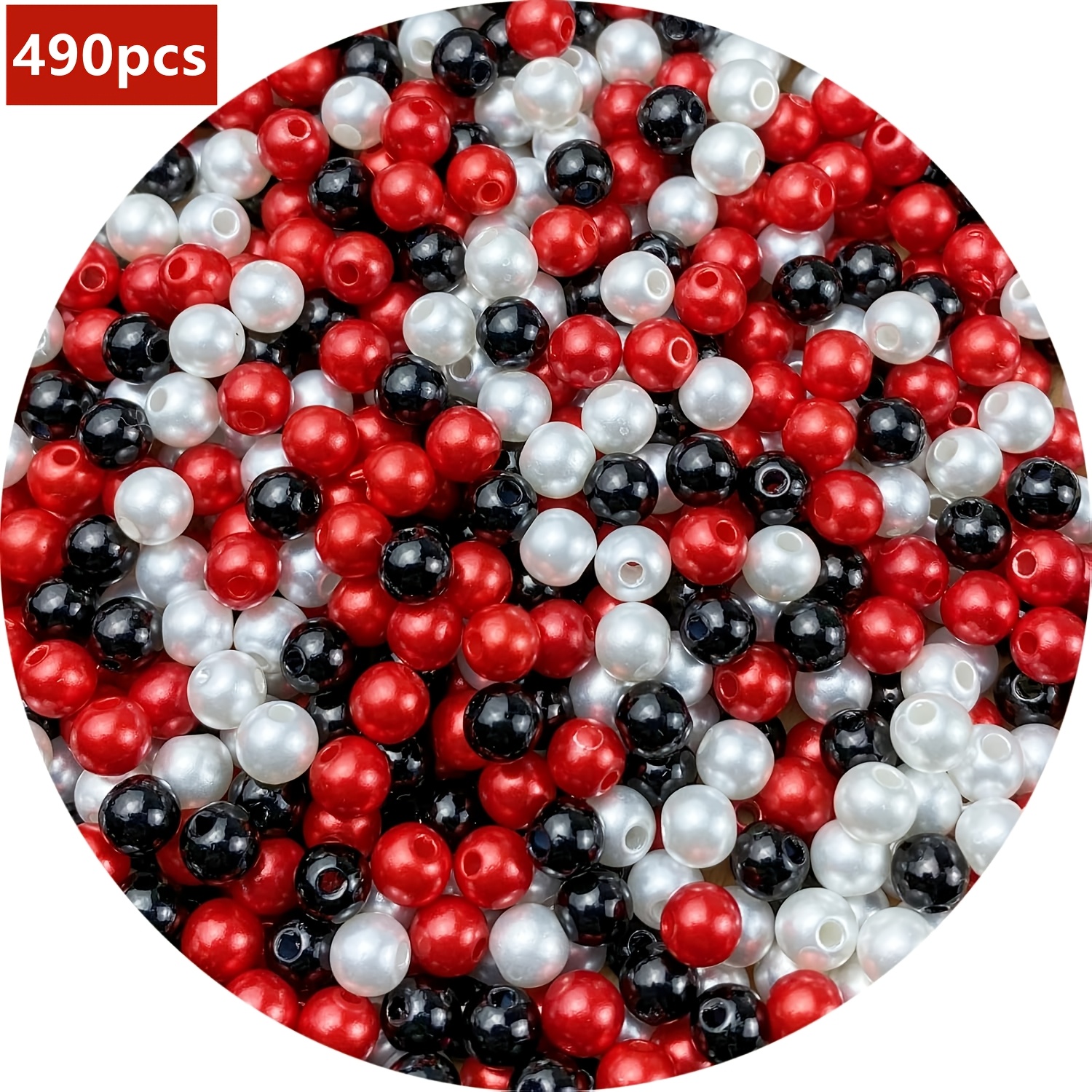 Image of 490 Smooth High-gloss Finish Beads, Loose Acrylic 6mm Round Spacer Beads For Earrings, Bracelets, Necklaces, Keychains, Jewelry Diy Crafting, Decoration, And Vase Filler - Black, Red, White