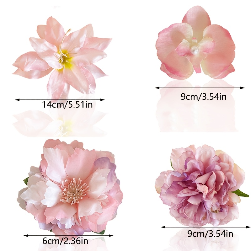 E-shop Set mit 4 Haarspangen mit unechten Blumen im Strandurlaub-Stil, mit rosa Blumen, für die Schaffung einer charmanten Atmosphäre