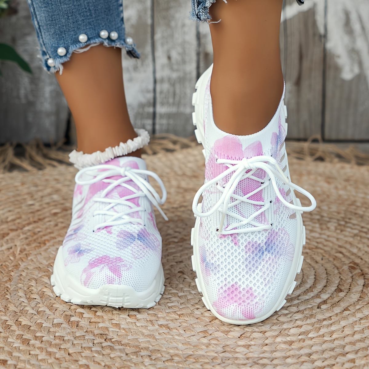 womens autumn white running shoes breathable pink purple Temu