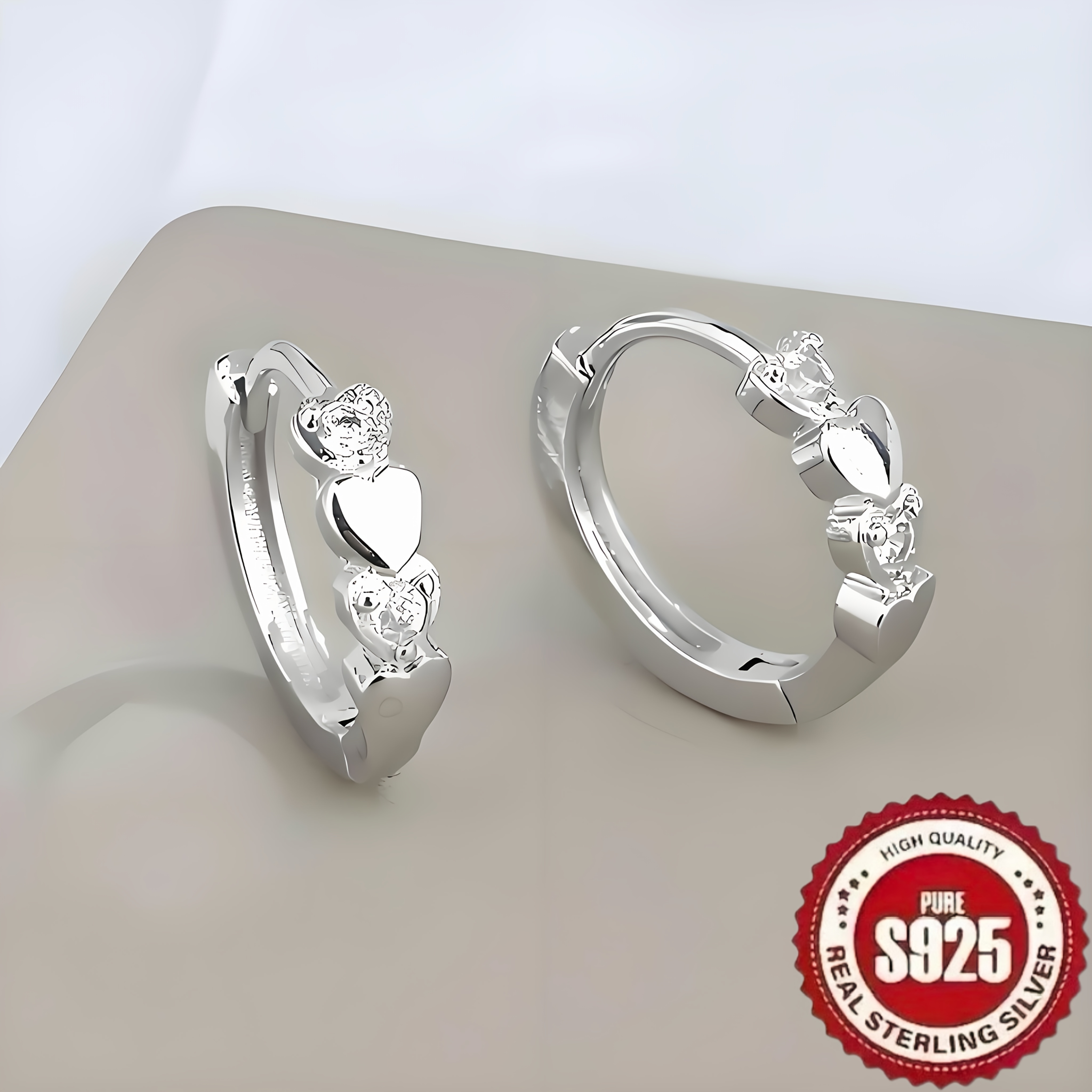 

1 Pair 925 Sterling Silver Heart-shaped Love Earrings, Elegant , With Synthetic Zirconia, Hypoallergenic Ear Needle, For Daily & Gift , Perfect Valentine's Day Gift